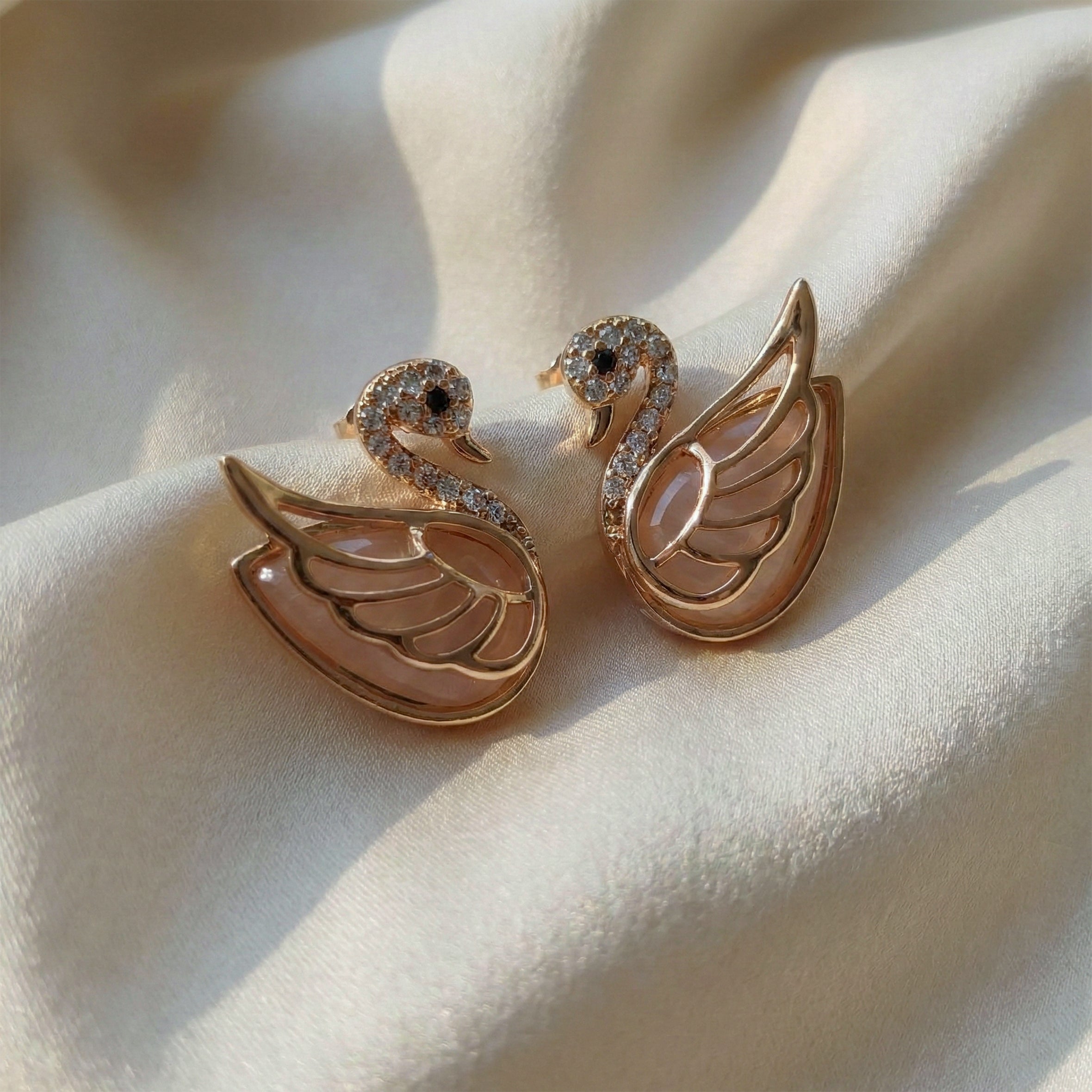 Swan Crystal Stud Stud Earrings for women in Rose Gold - Finora Jewels