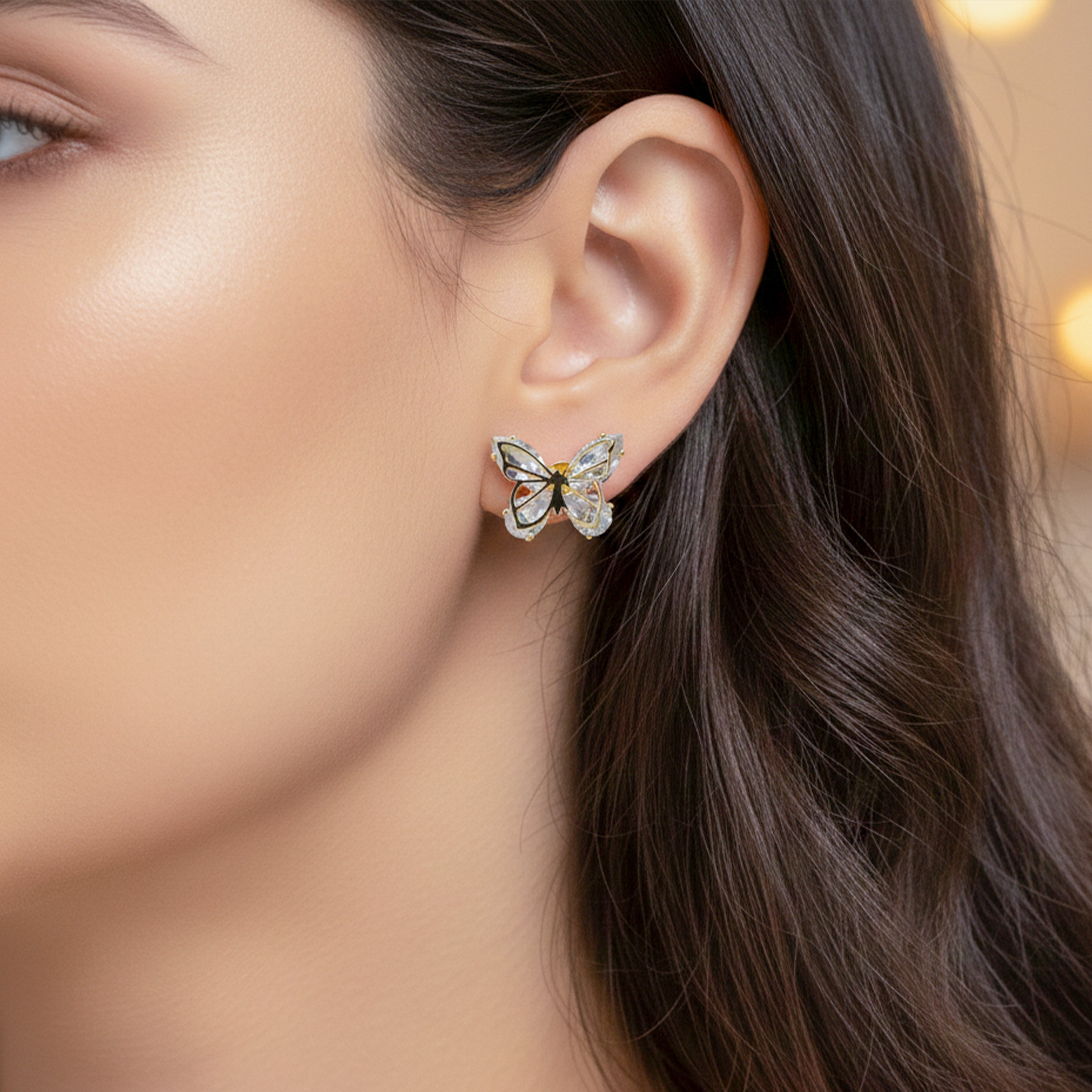 Graceful Papillon Cubic Zirconia Post Ear Studs GWE -130
