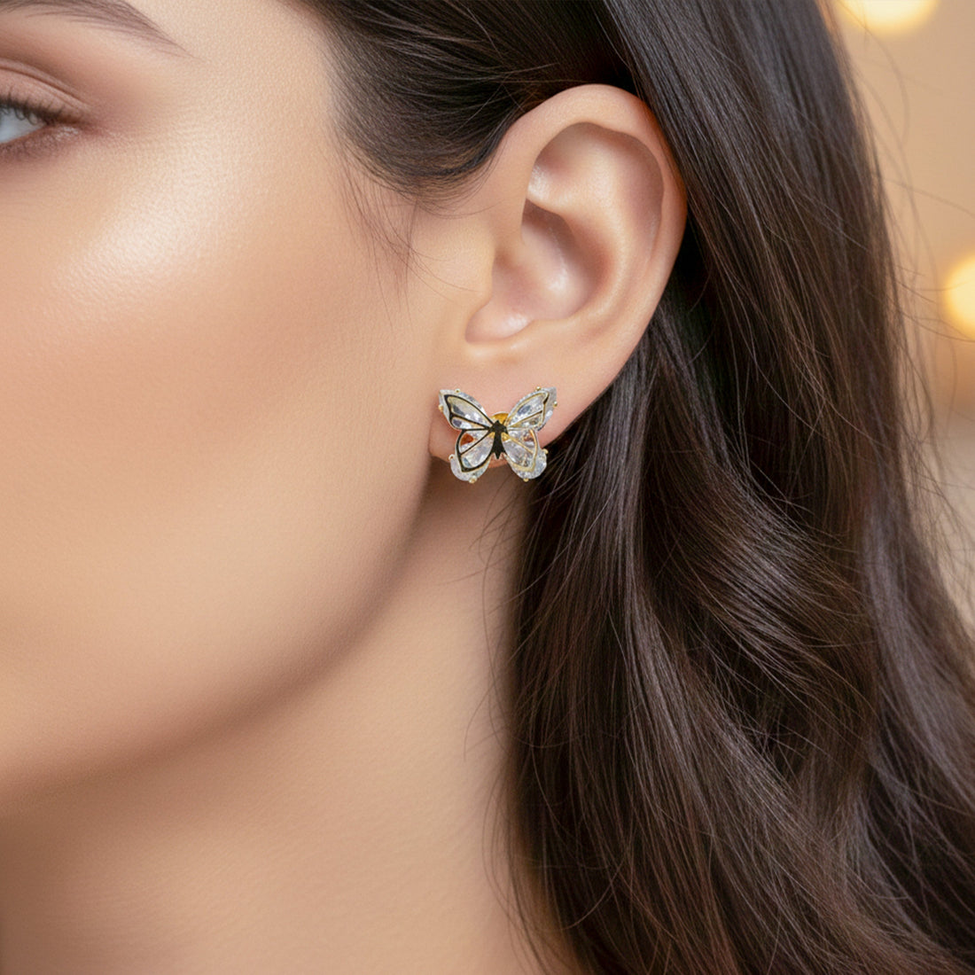 Graceful Papillon Cubic Zirconia Post Ear Studs GWE -130
