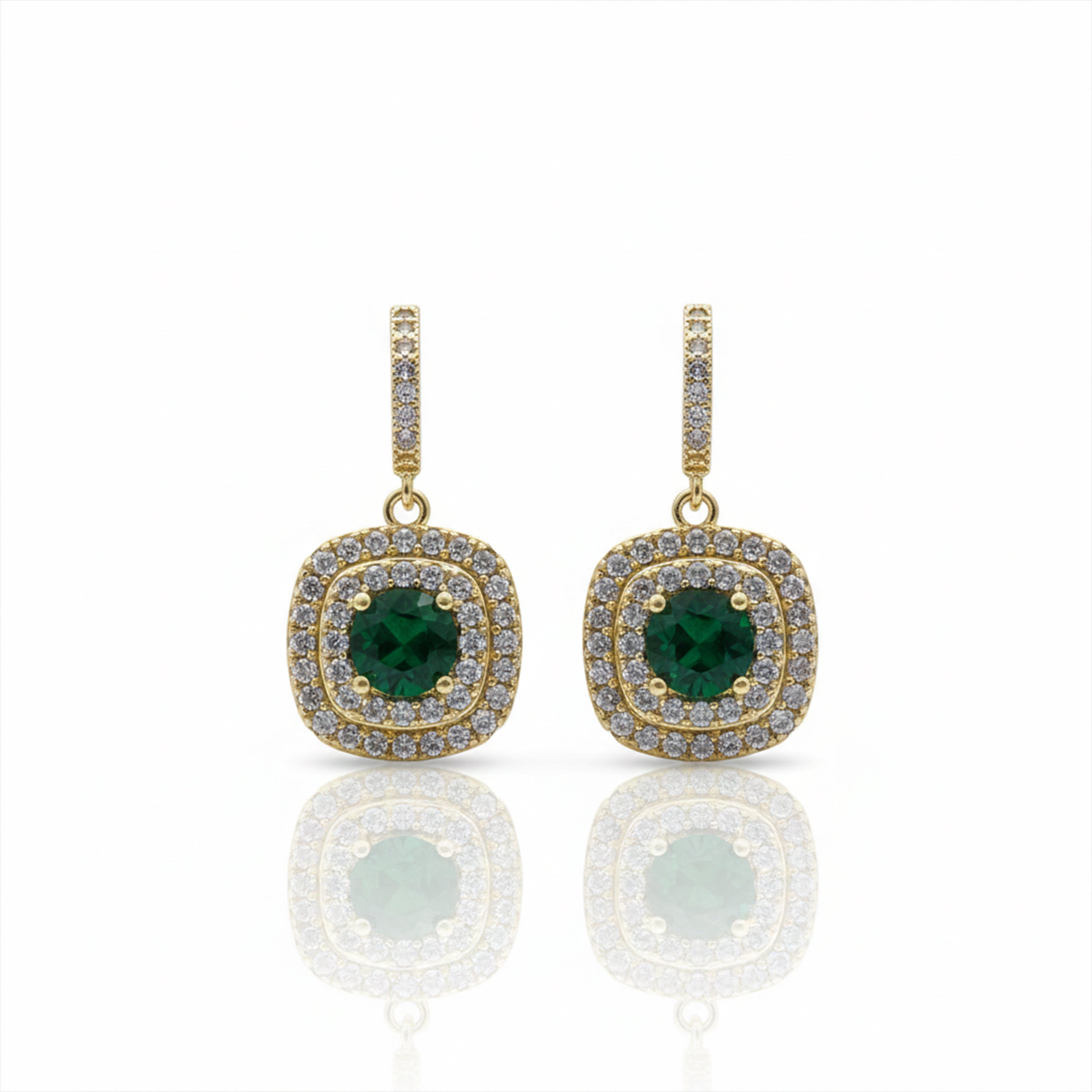 Verde Jade Cubic Zirconia Dangle Ear Studs GWE -134