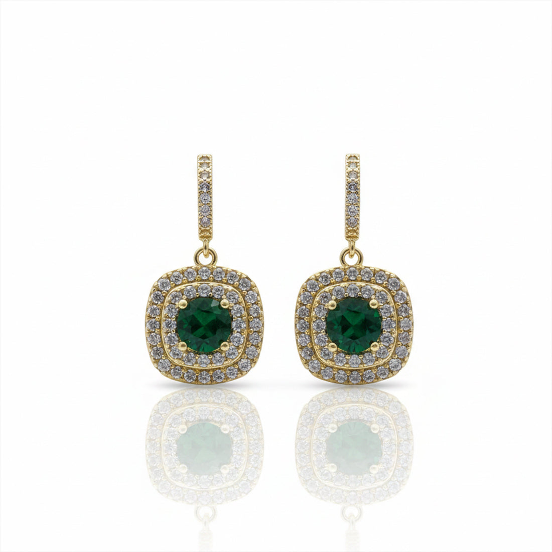 Verde Jade Cubic Zirconia Dangle Ear Studs GWE -134