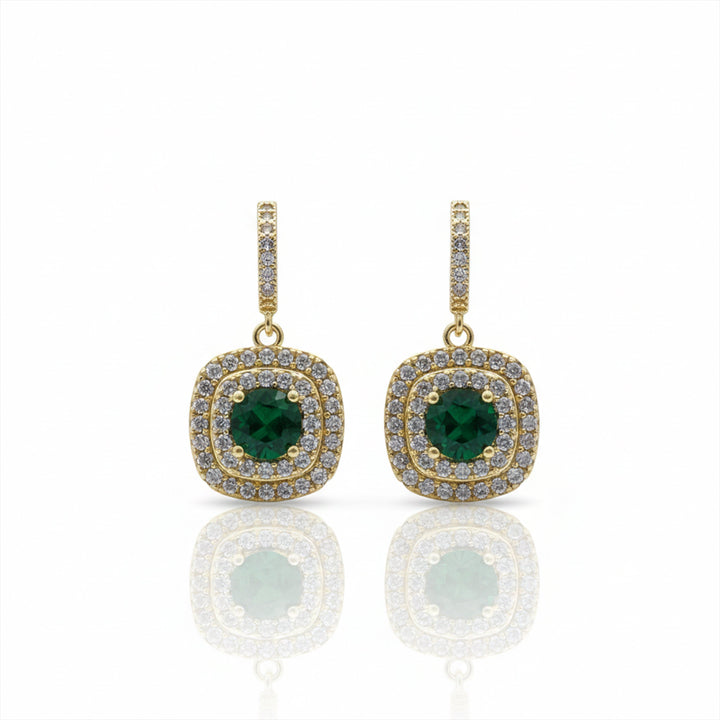 Verde Jade Cubic Zirconia Dangle Ear Studs GWE -134