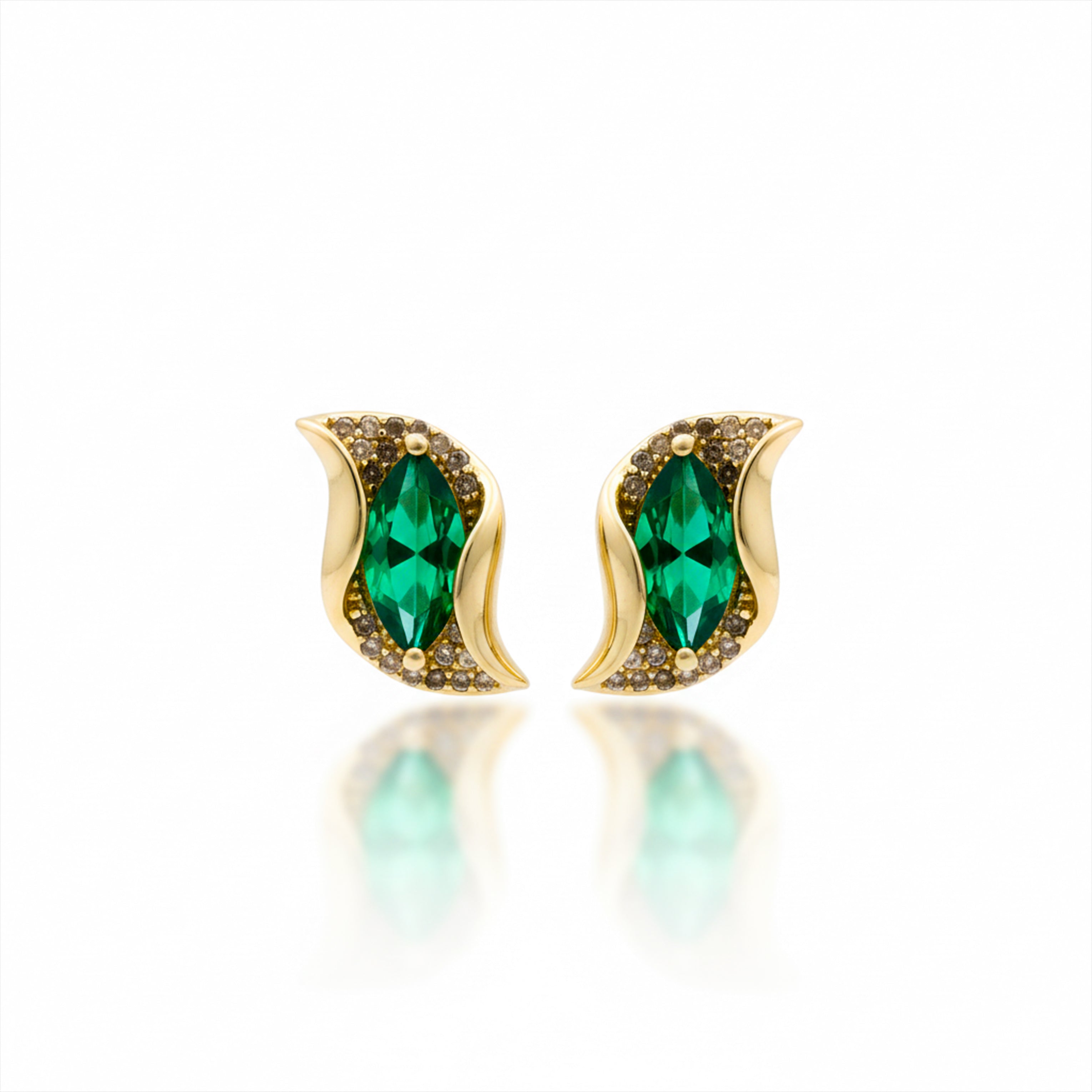 Women Stud Earrings Green Leaf Studs Gold jewellery - Finora Jewels