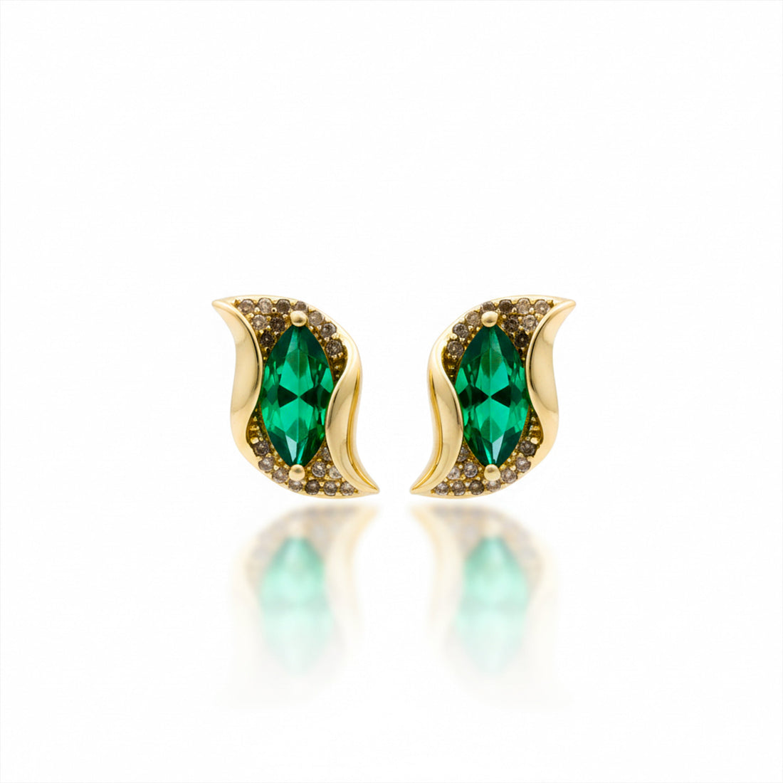 Women Stud Earrings Green Leaf Studs Gold jewellery - Finora Jewels