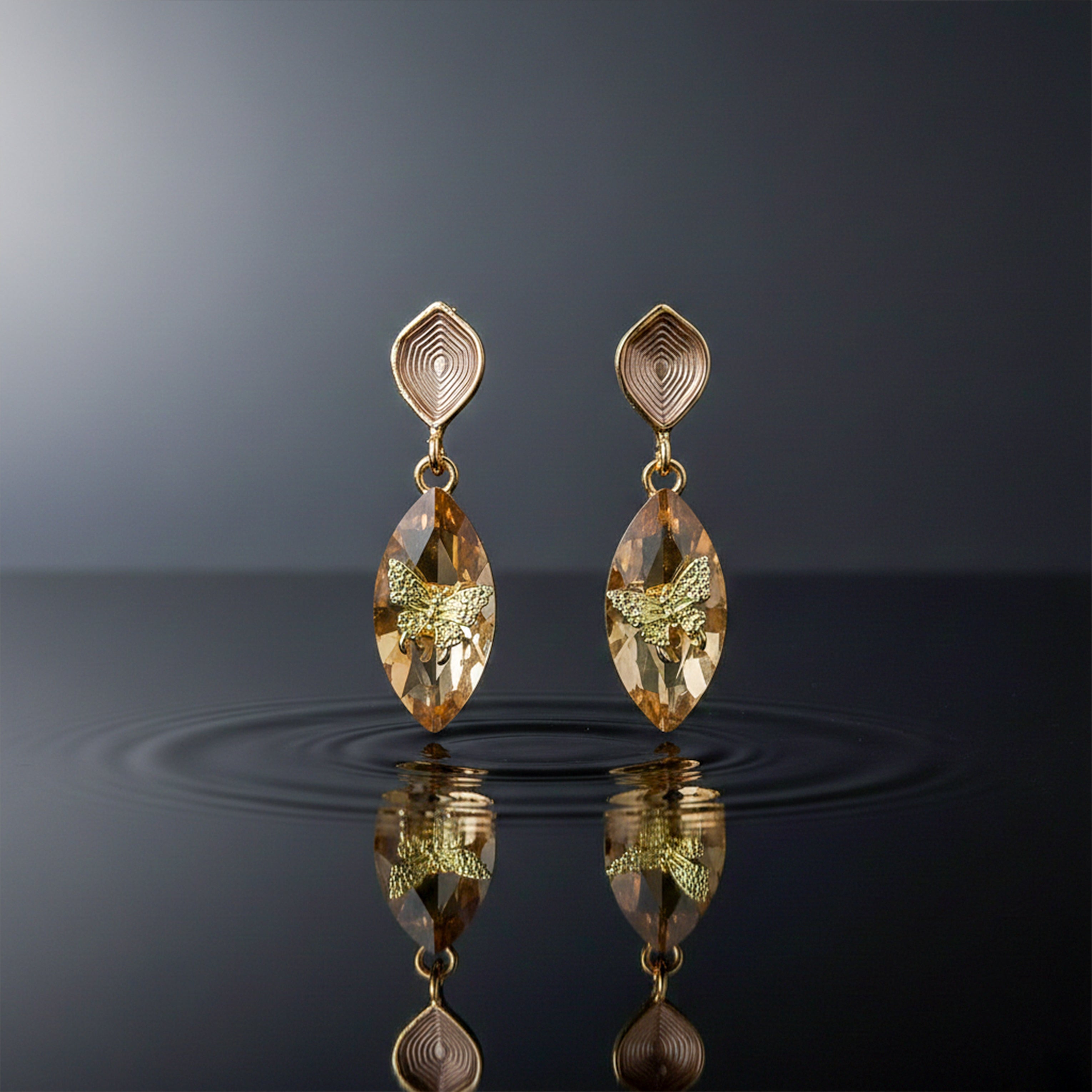 Champagne Butterfly Stud Earrings for women in Gold - Finora Jewels