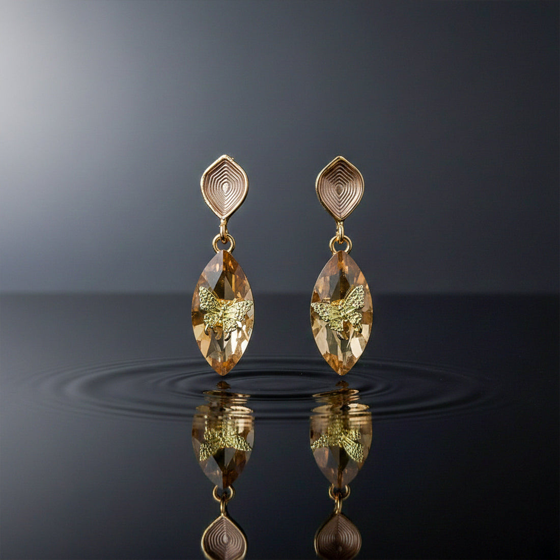 Champagne Butterfly Stud Earrings for women in Gold - Finora Jewels