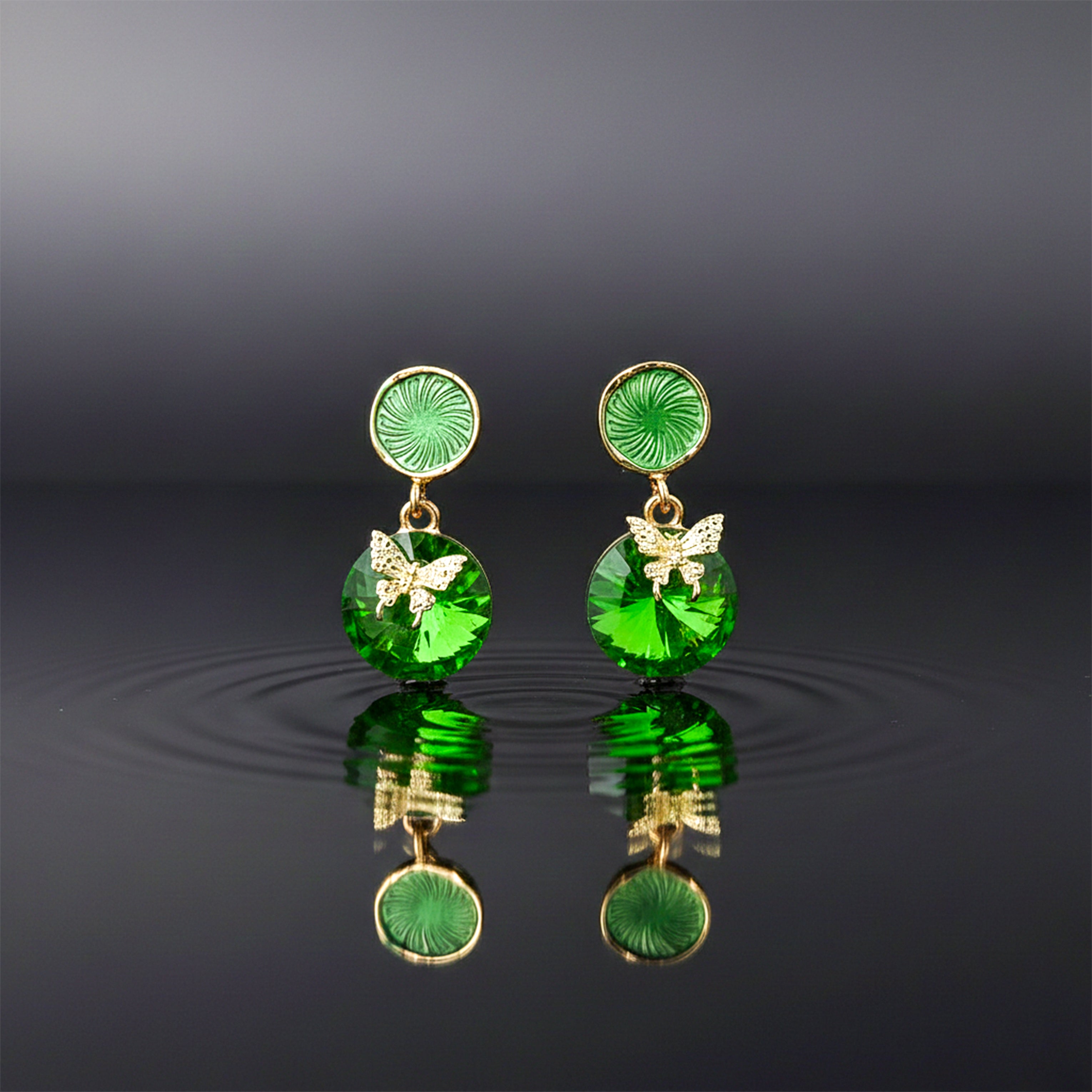 Green Butterfly Stud Earrings for women in Gold - Finora Jewels