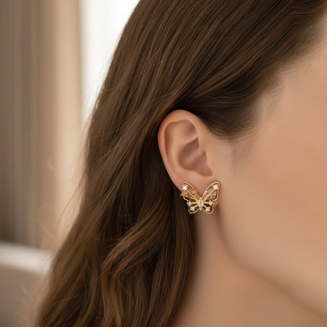 Elegant Butterfly Crystal Stud Stud Earrings for women in Gold - Finora Jewels