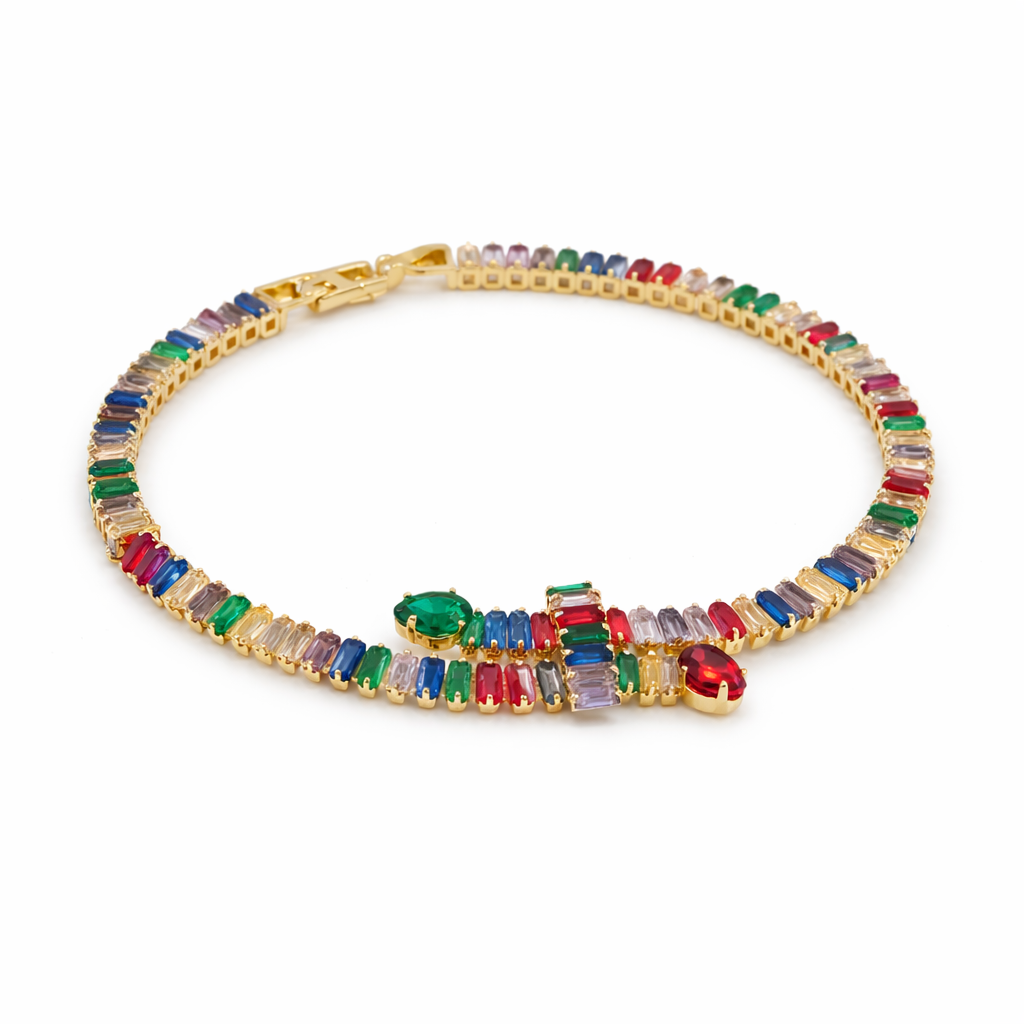 Rainbow Baguette Bracelet for women in Gold - Finora Jewels