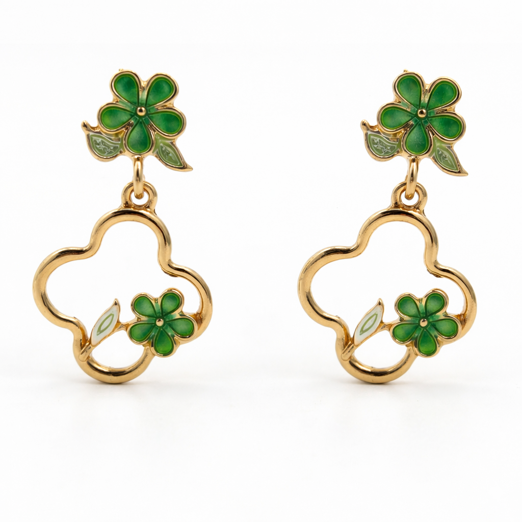 Green Clover Stud Earrings for women in Gold - Finora Jewels
