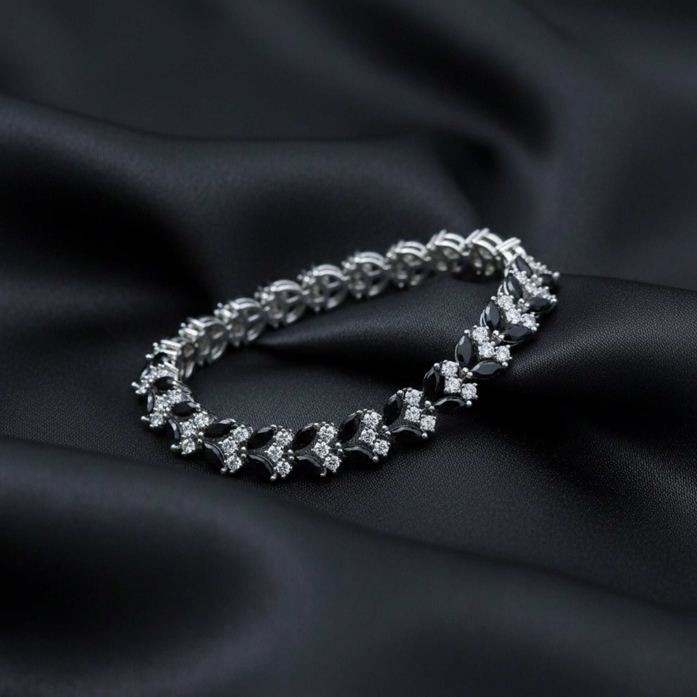 Black Marquise CZ Tennis Bracelet for women in Silver - Finora Jewels