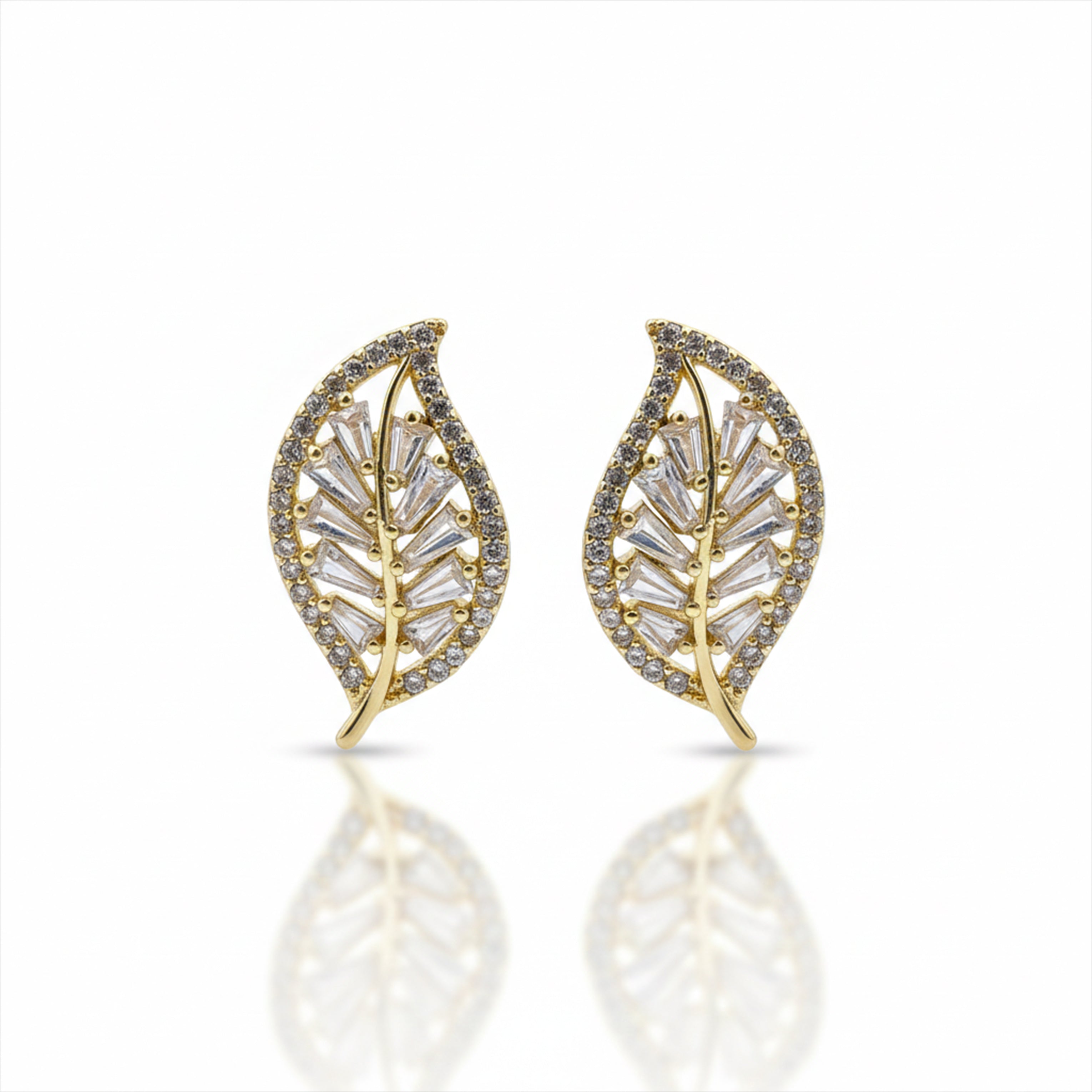 Cubic Zirconia Foliage Post Ear Studs GWE -138