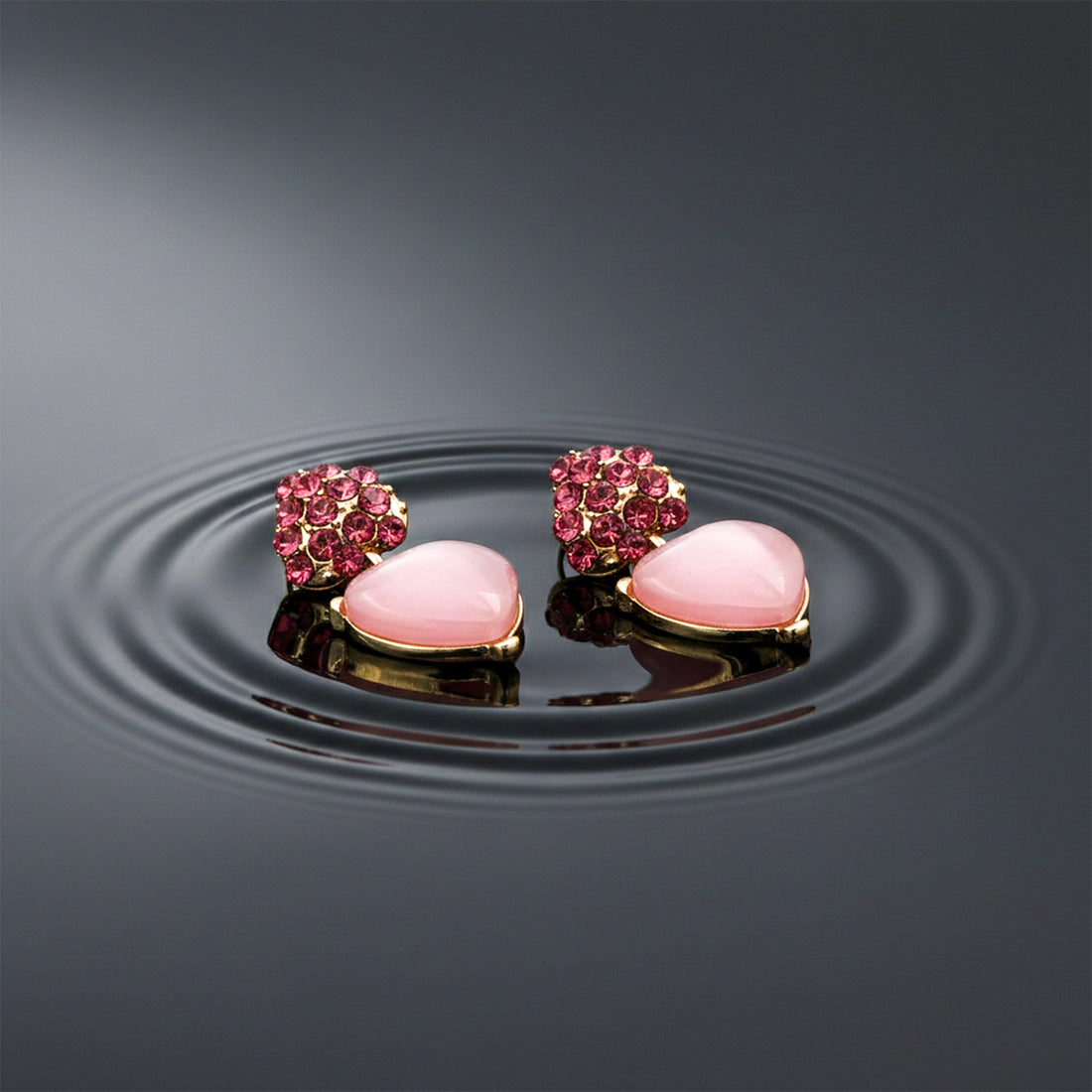 Pink Heart Crystal Stud Earrings for women in Gold - Finora Jewels