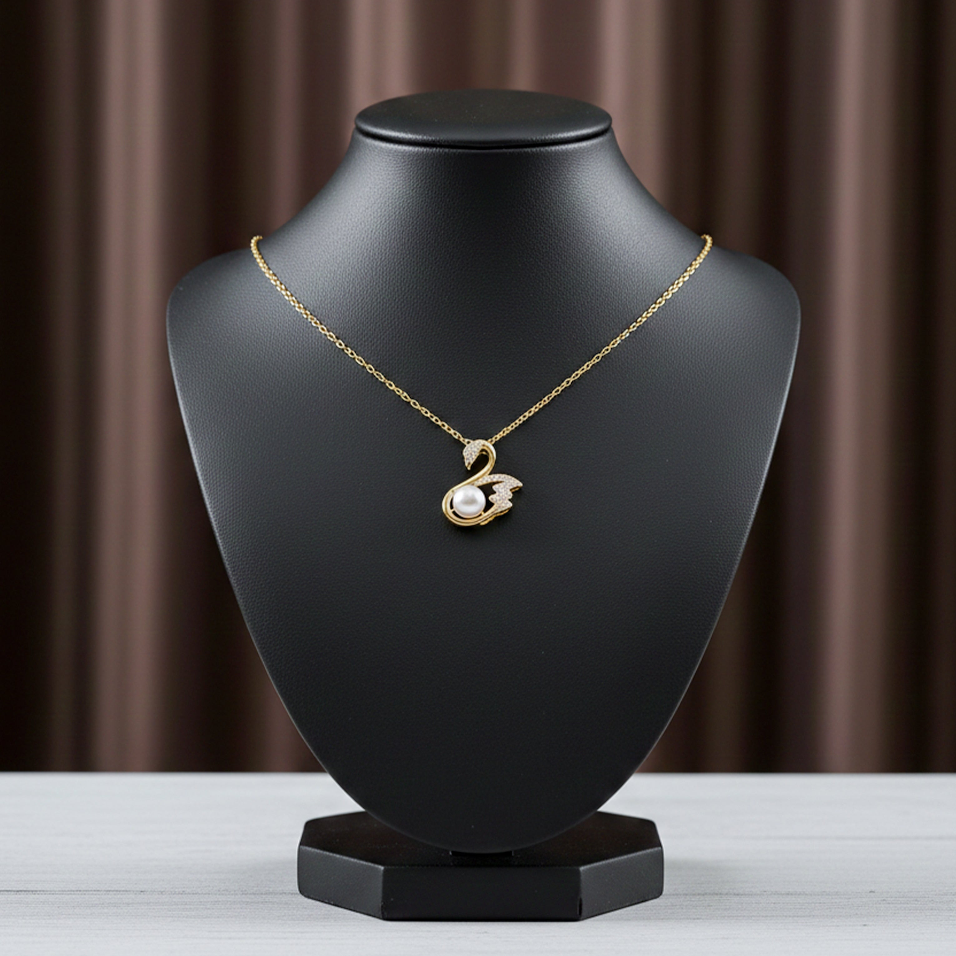 Gold-Toned Swan Moti Locket Link Set GWN -35