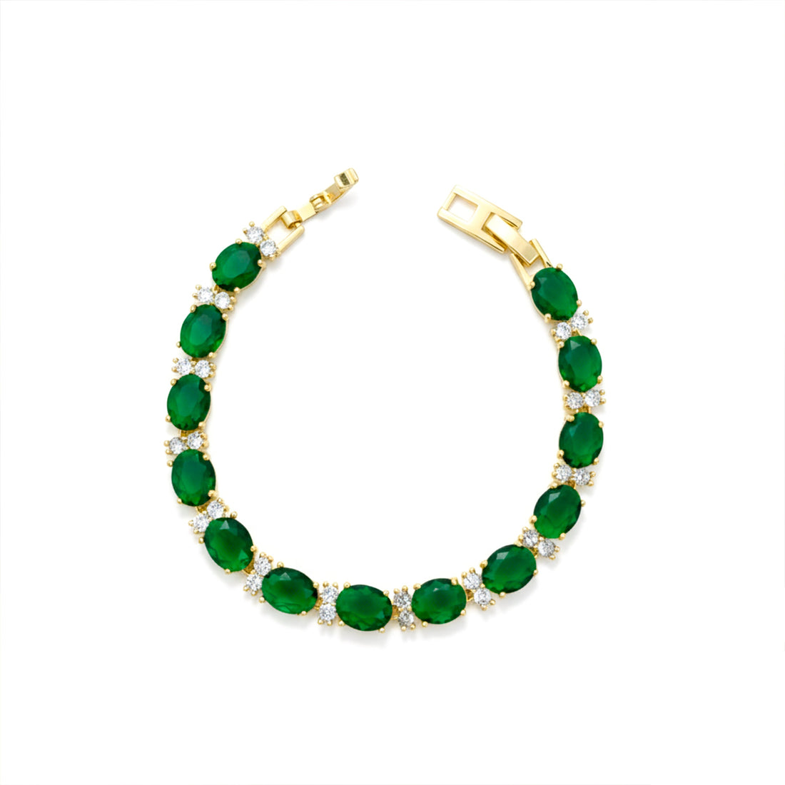 Emerald Green Oval Tennis Bracelet for women in Gold - Finora Jewels