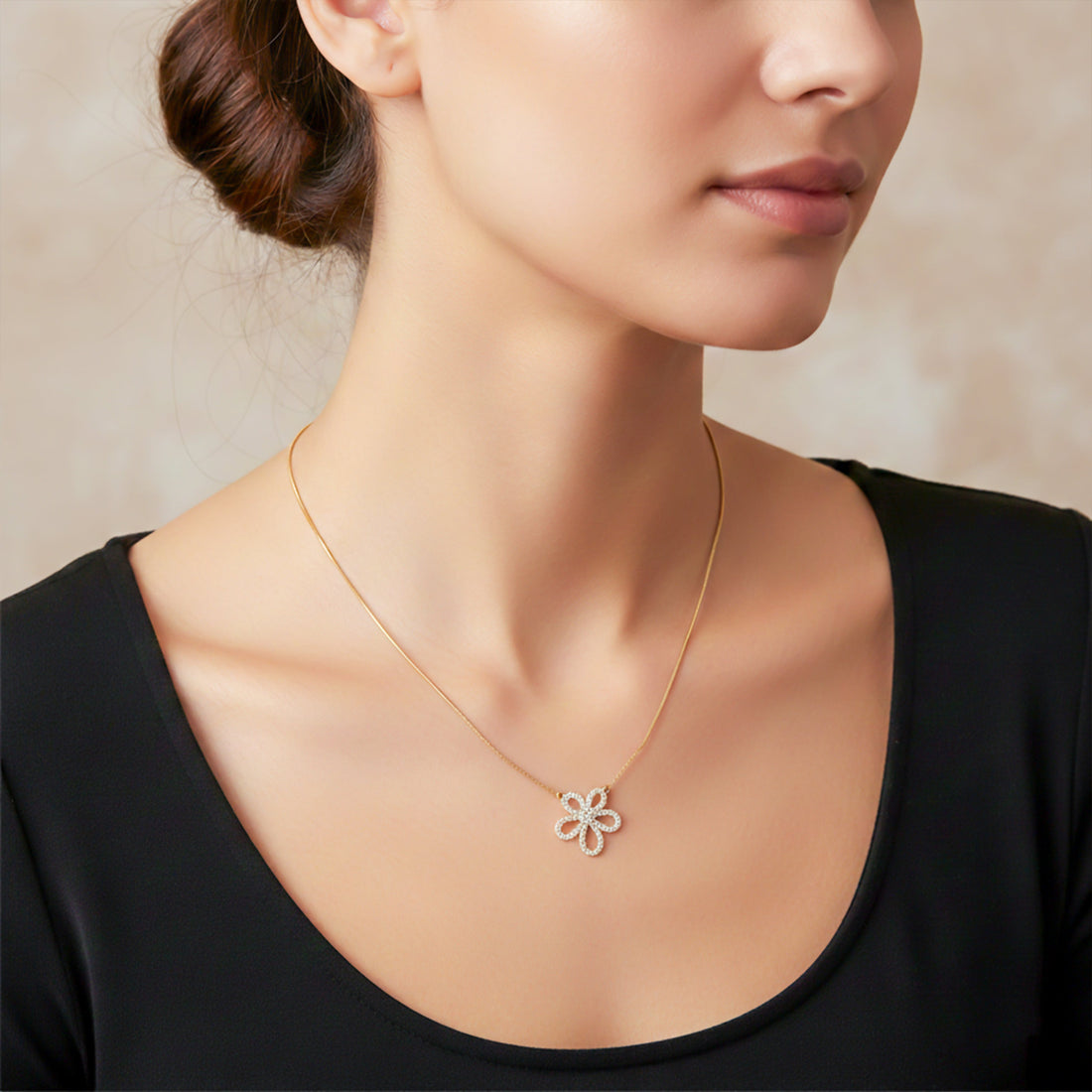 Gold Sunflower Zirconia Locket Link Set GWN -103