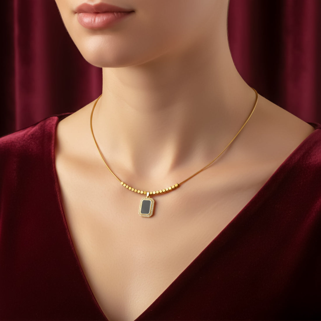 Contemporary Black Enamel Women Neckless GWN -114