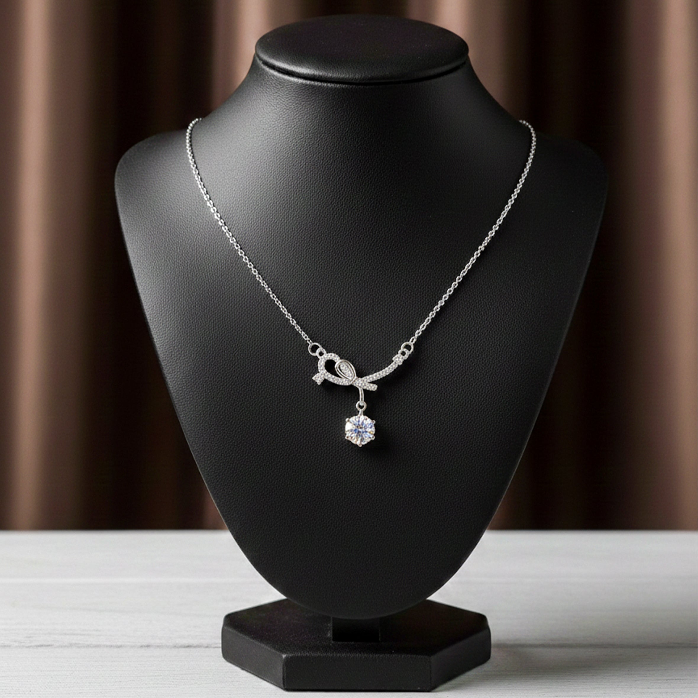 Silver Sterling Bow Ribbon Necklace for women - Finora Jewels