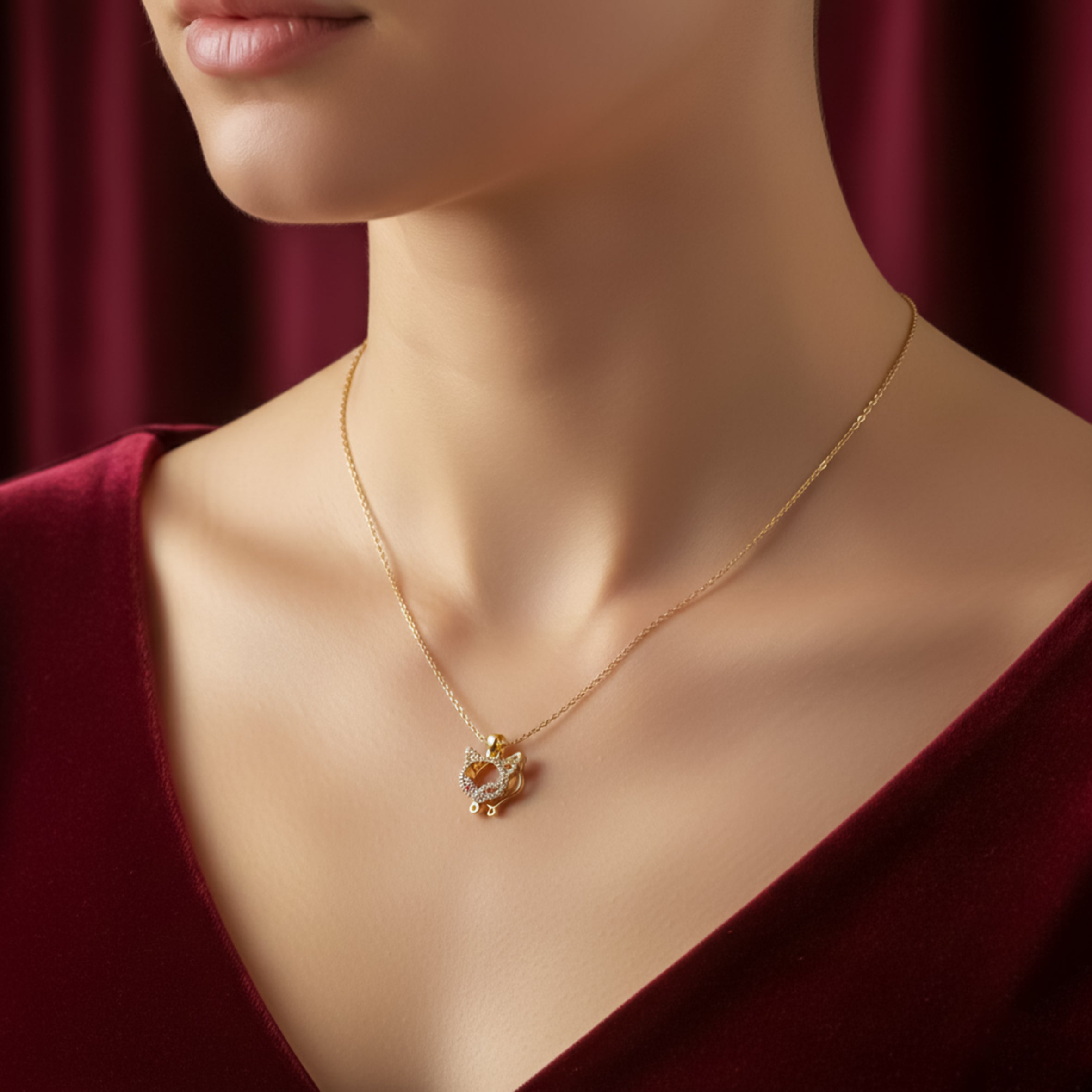 Dazzling Gold-Toned Fox Locket Women Link Set GWN -122
