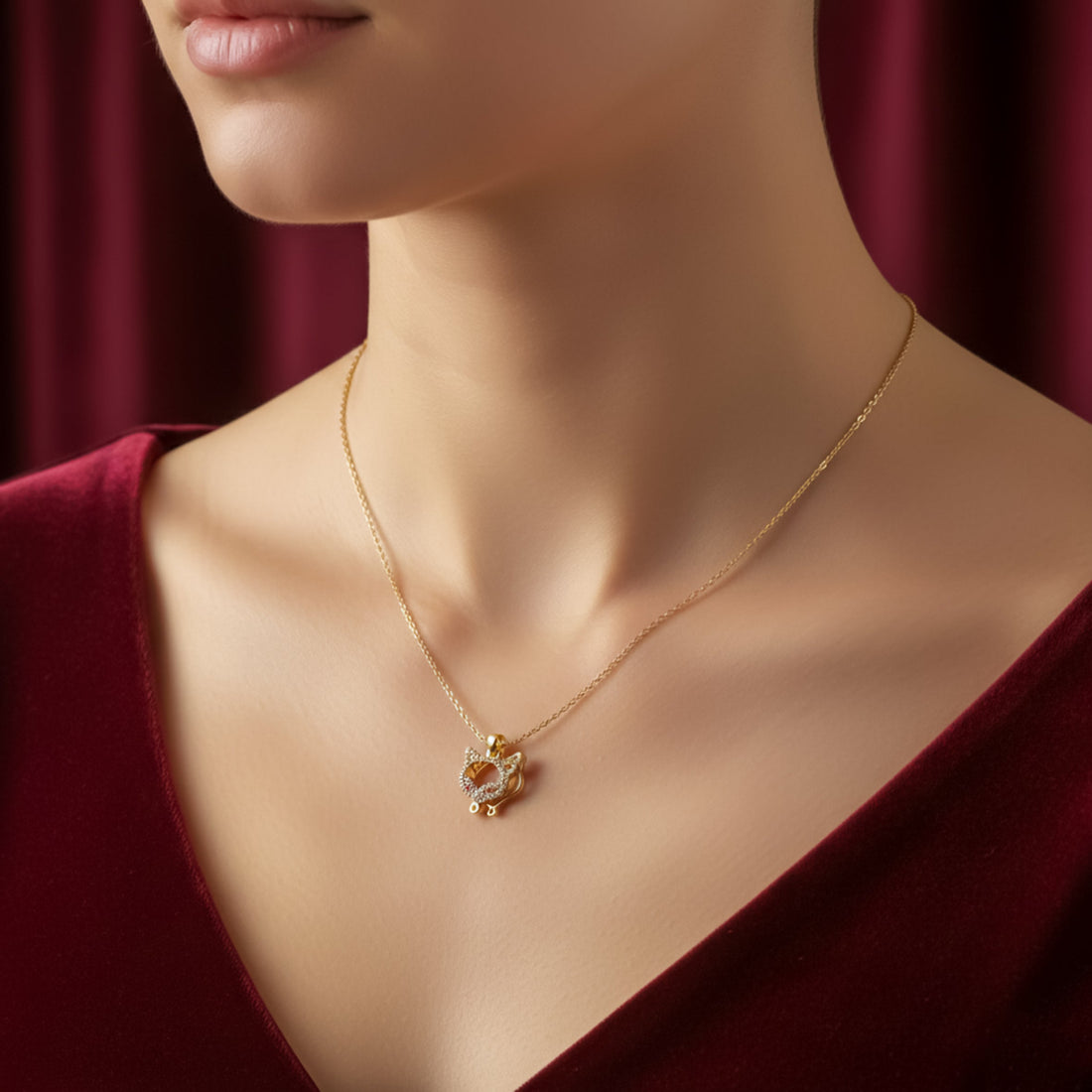 Dazzling Gold-Toned Fox Locket Women Link Set GWN -122