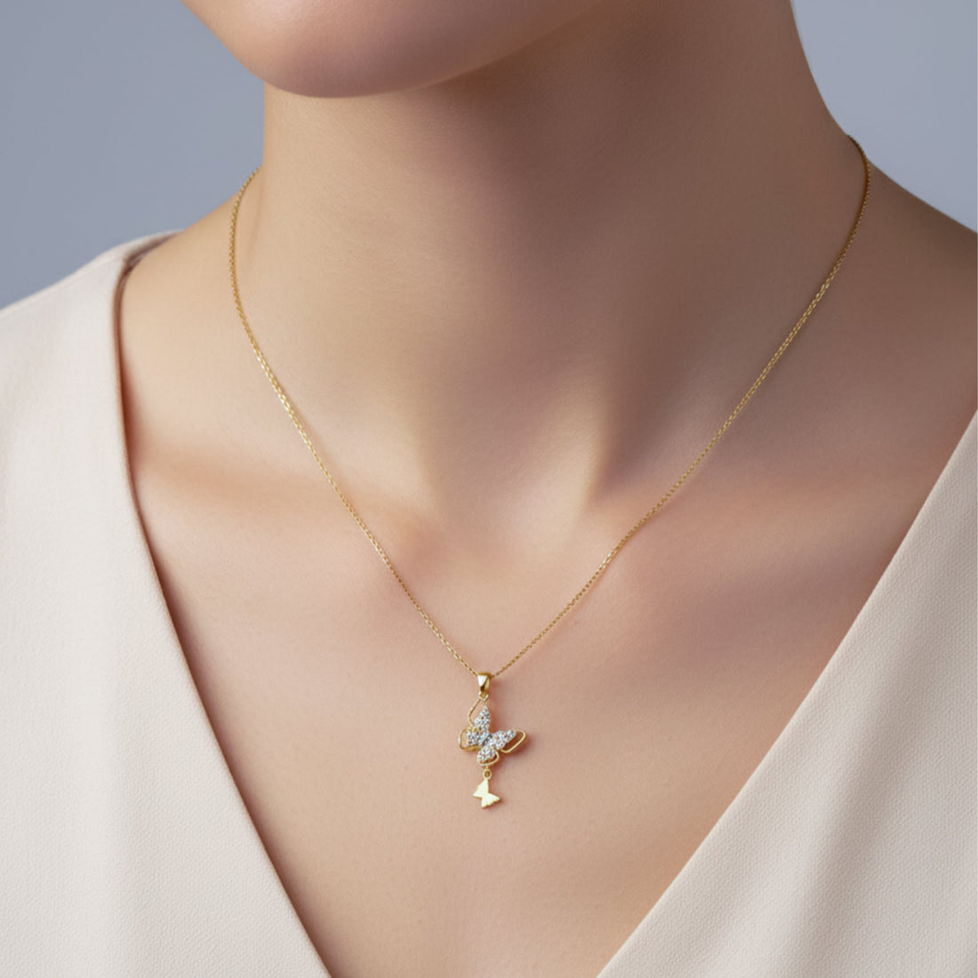 Gold Sparkling Crystal Butterfly Necklace for women - Finora Jewels