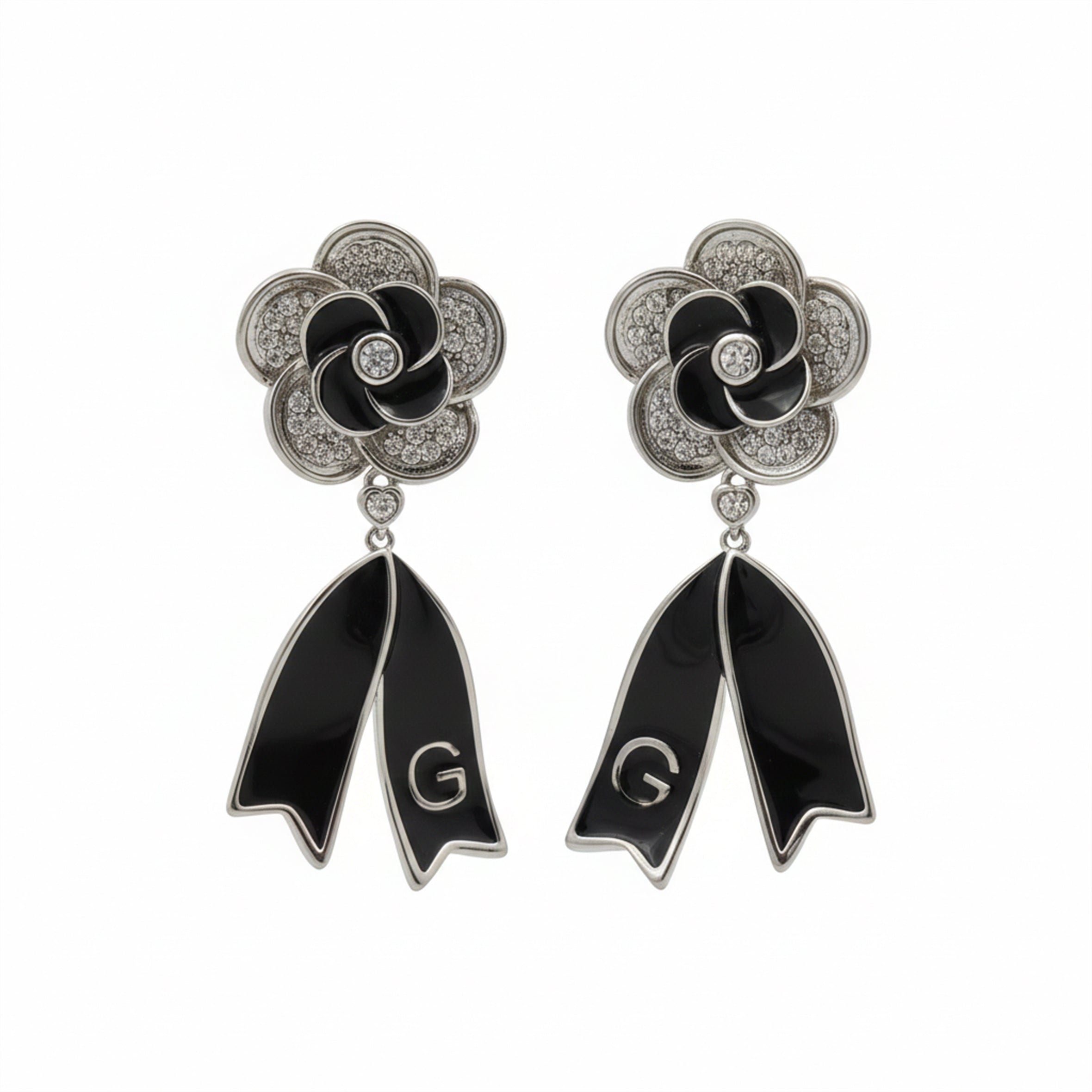 Onyx Bloom Drop Drop Earrings for women in Silver - Finora Jewels
