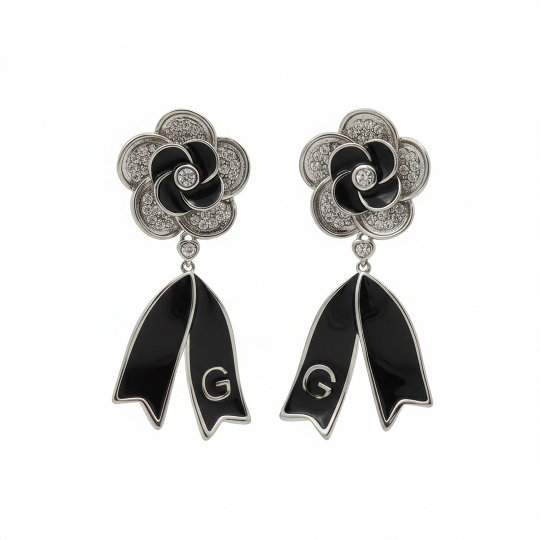 Onyx Bloom Drop Drop Earrings for women in Silver - Finora Jewels
