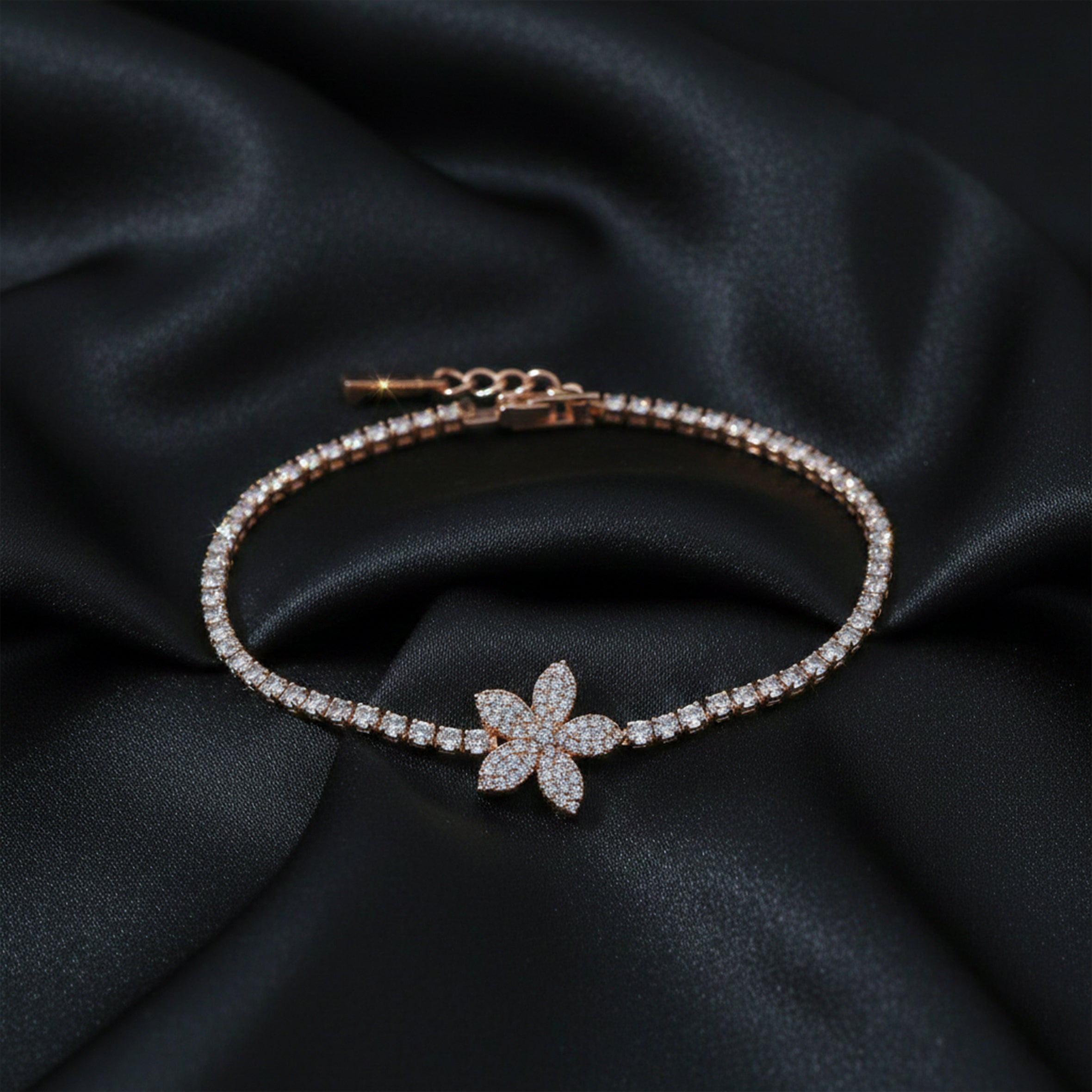 Women Bracelet Floral Tennis Rose Gold jewellery - Finora Jewels