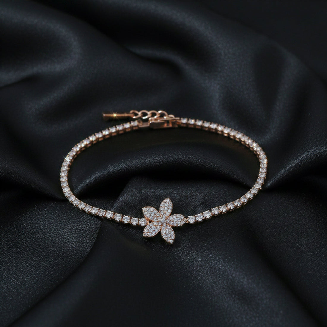Women Bracelet Floral Tennis Rose Gold jewellery - Finora Jewels