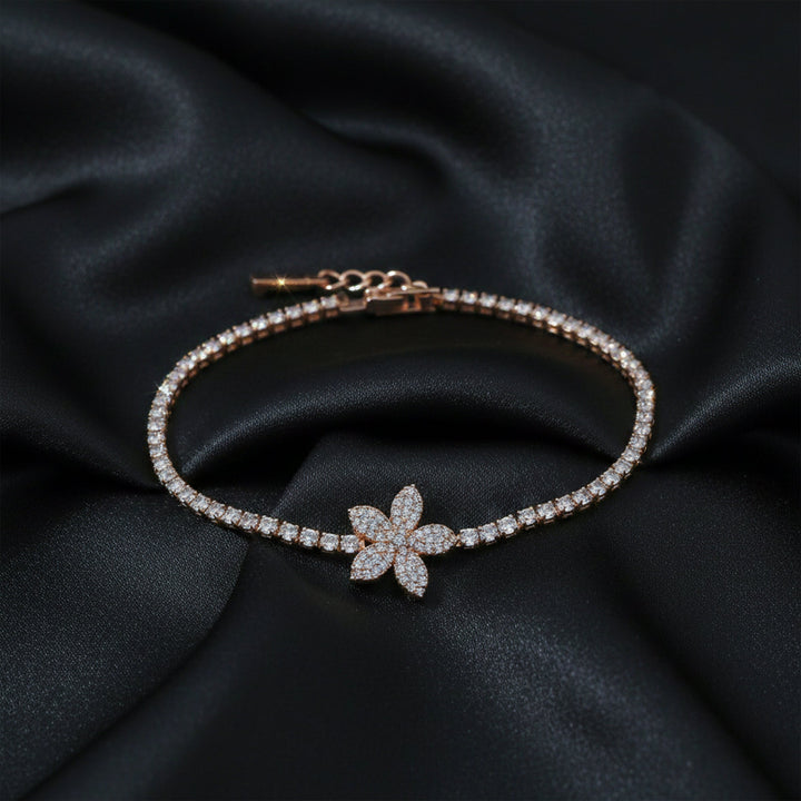 Rose Gold Plated Floral Tennis Bracelet