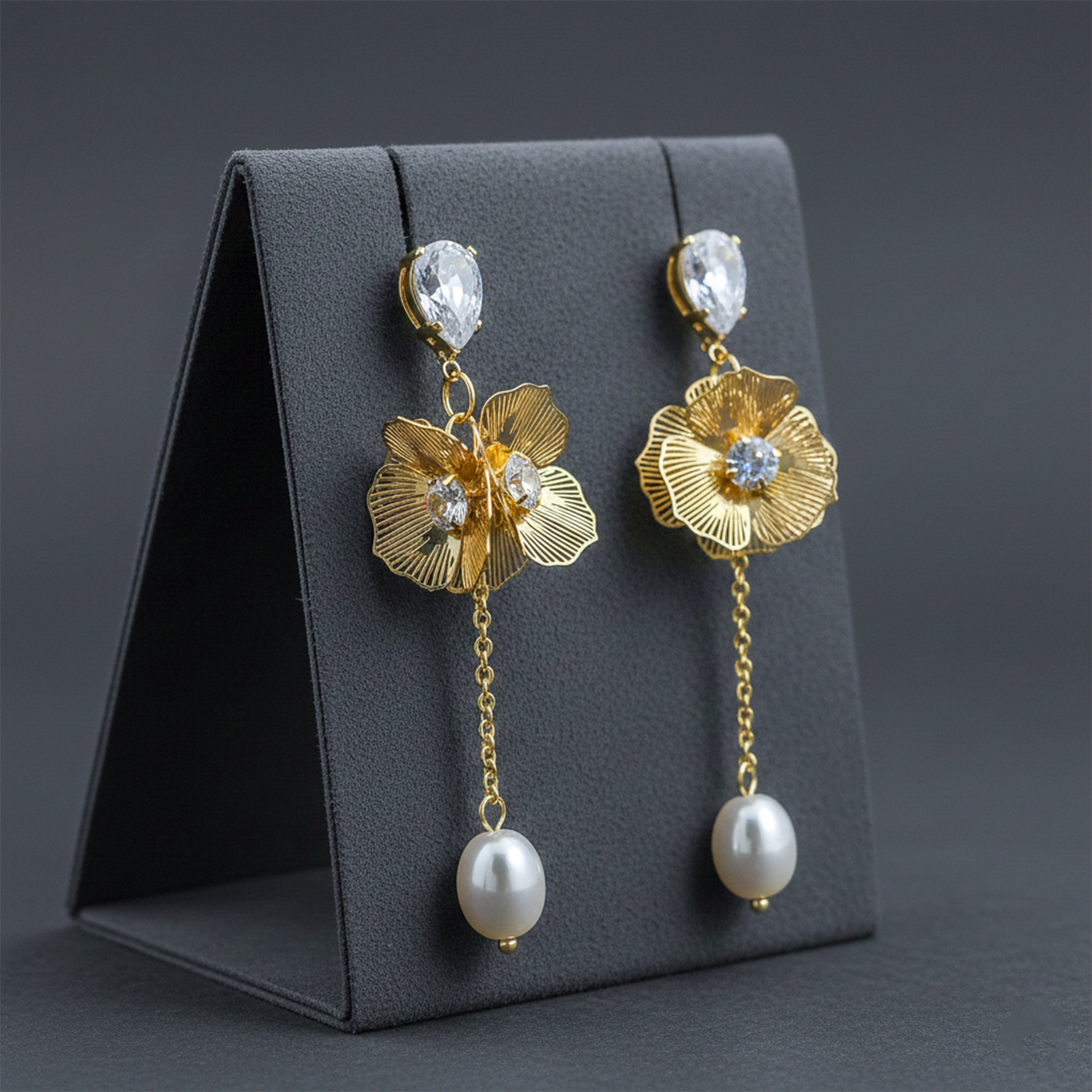 Drop with Crystal & Pearl Accent Stud Earrings for women in Gold - Finora Jewels