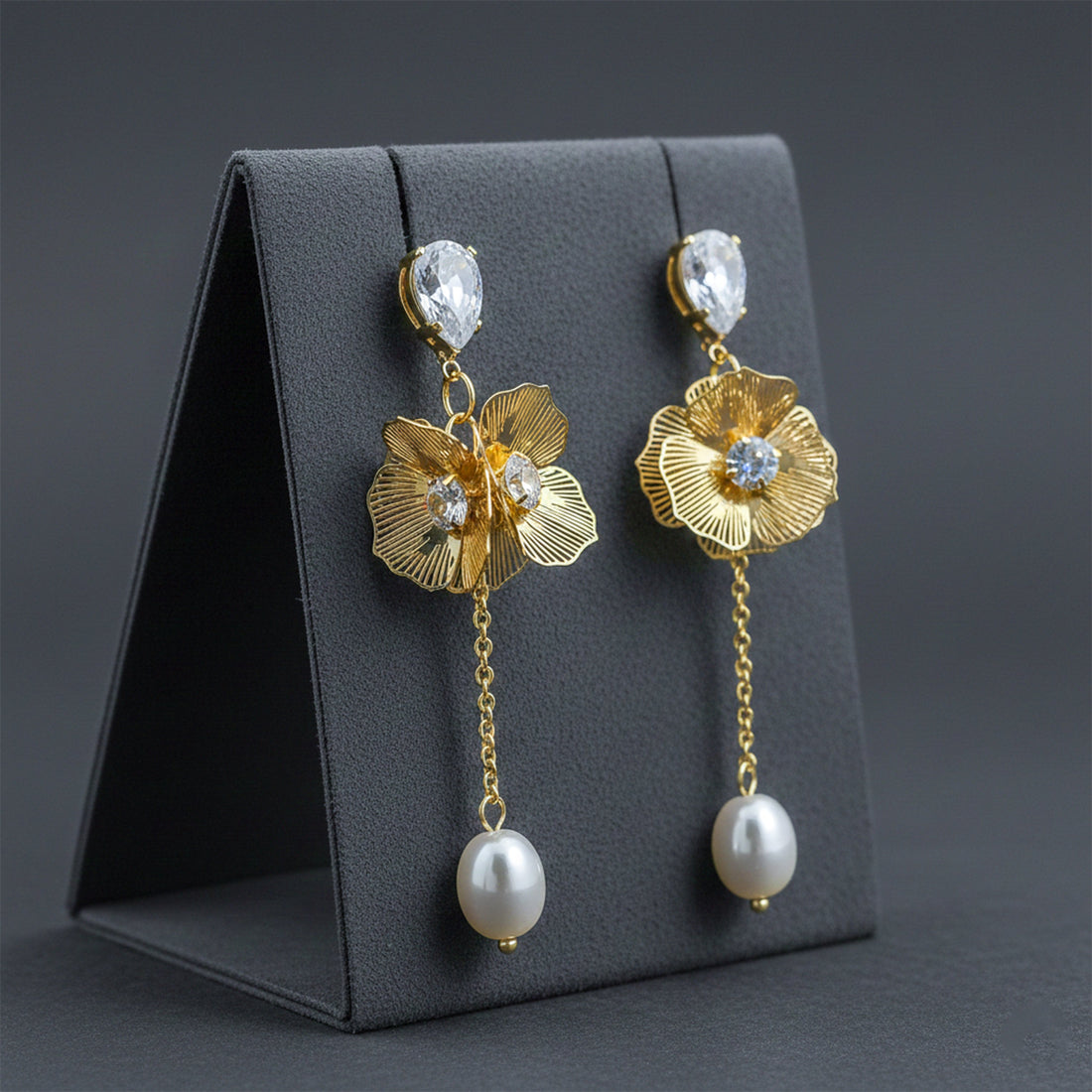 Drop with Crystal & Pearl Accent Stud Earrings for women in Gold - Finora Jewels