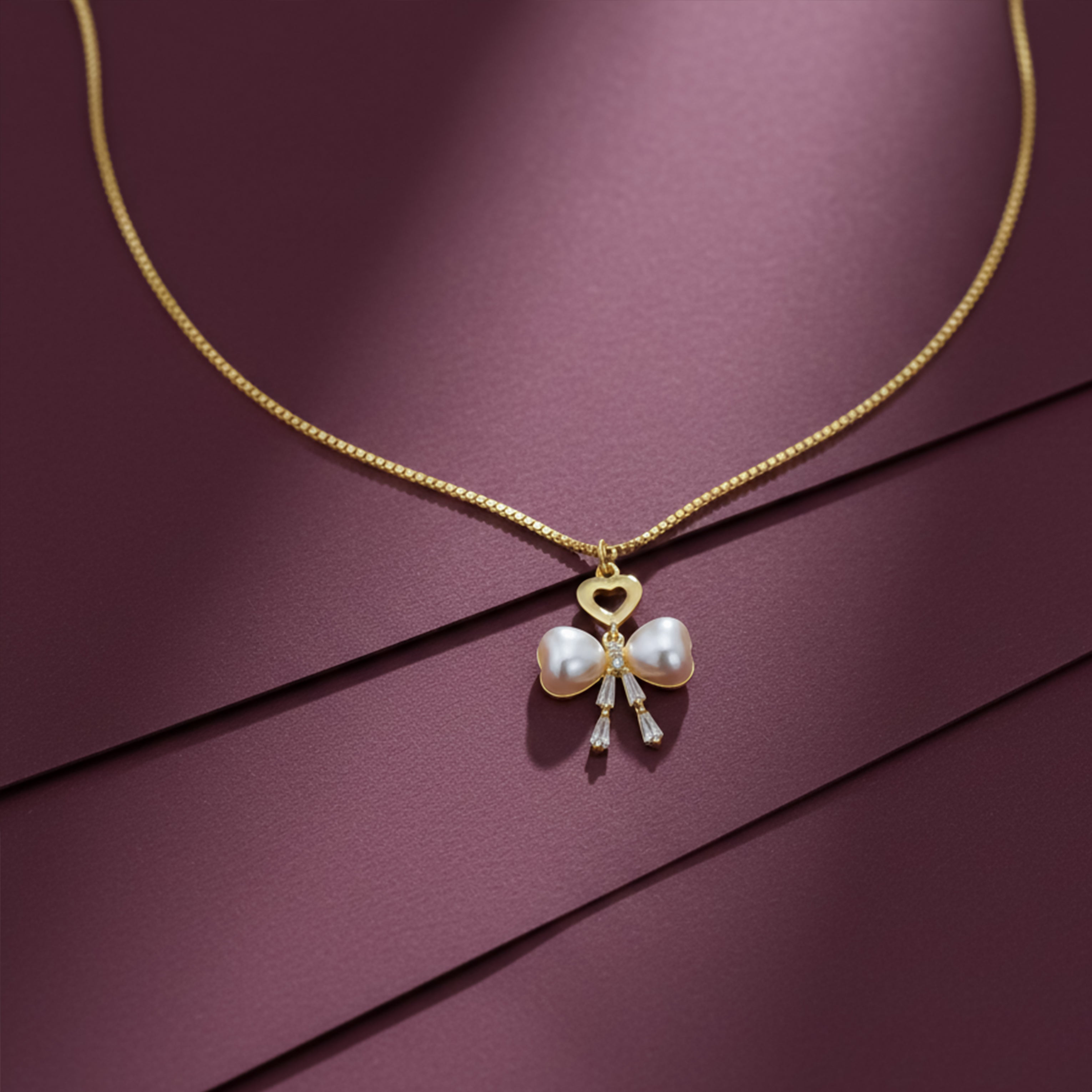 Gold-Toned Moti Bow Love Locket Link Set GWN -51