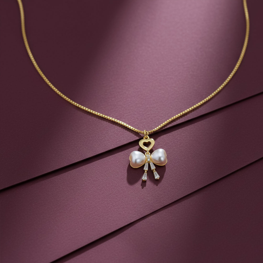 Gold-Toned Moti Bow Love Locket Link Set GWN -51