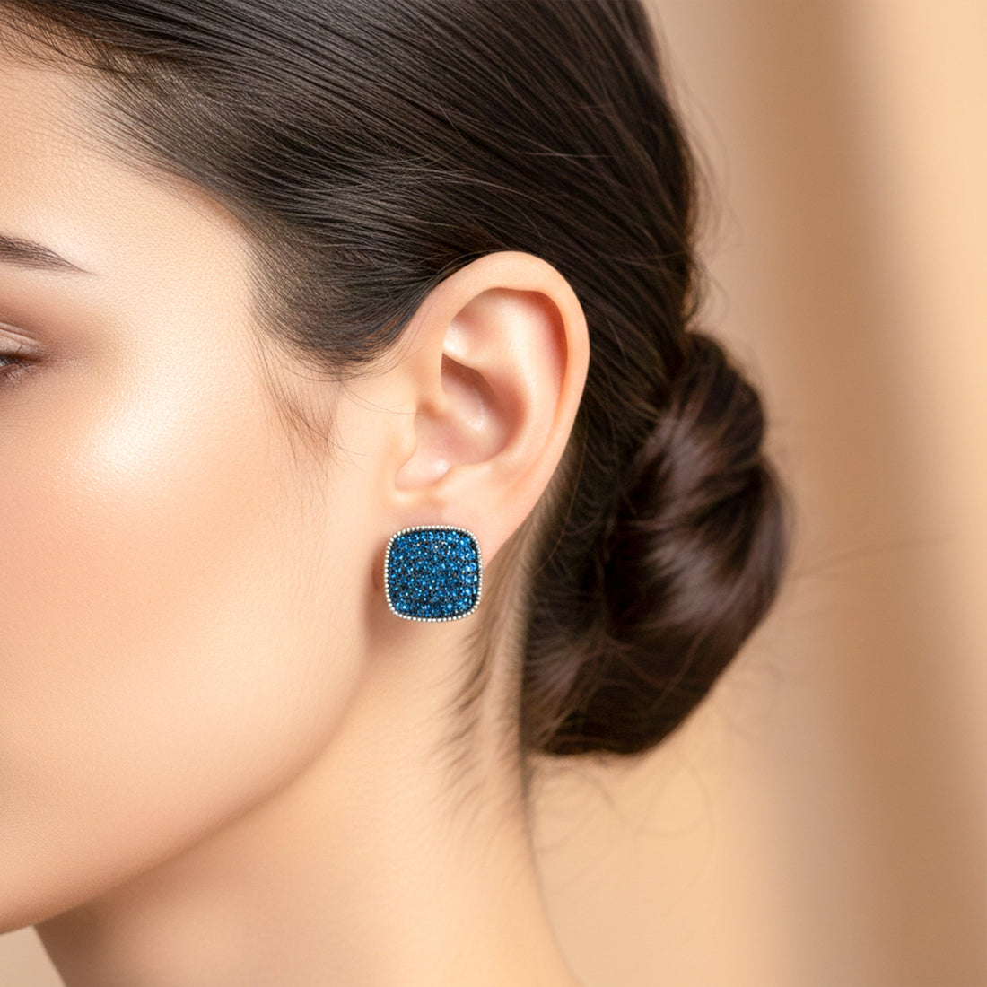 Blue Square-Cut-Cut Post Ear Studs GWE -114