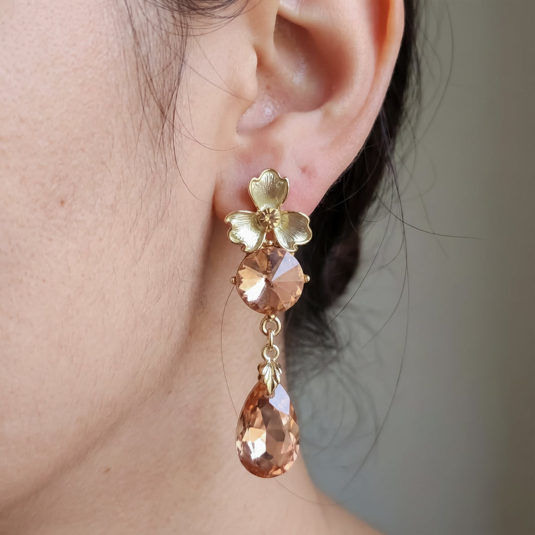 Peach Crystal Stud Earrings for women in Gold - Finora Jewels