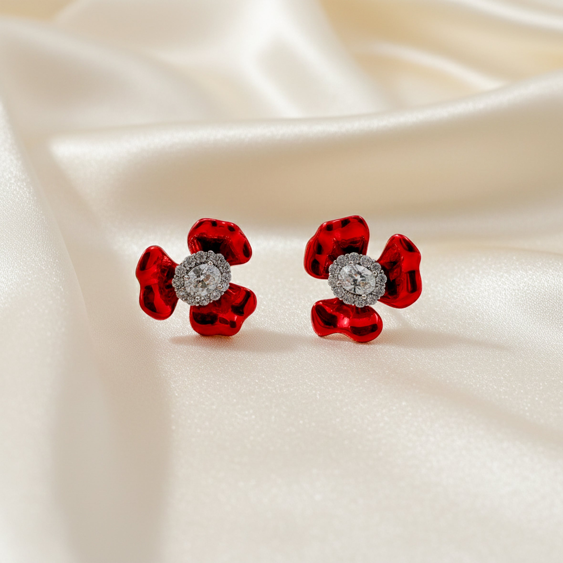 Ruby Bloom Crystal Stud Stud Earrings for women in Gold - Finora Jewels