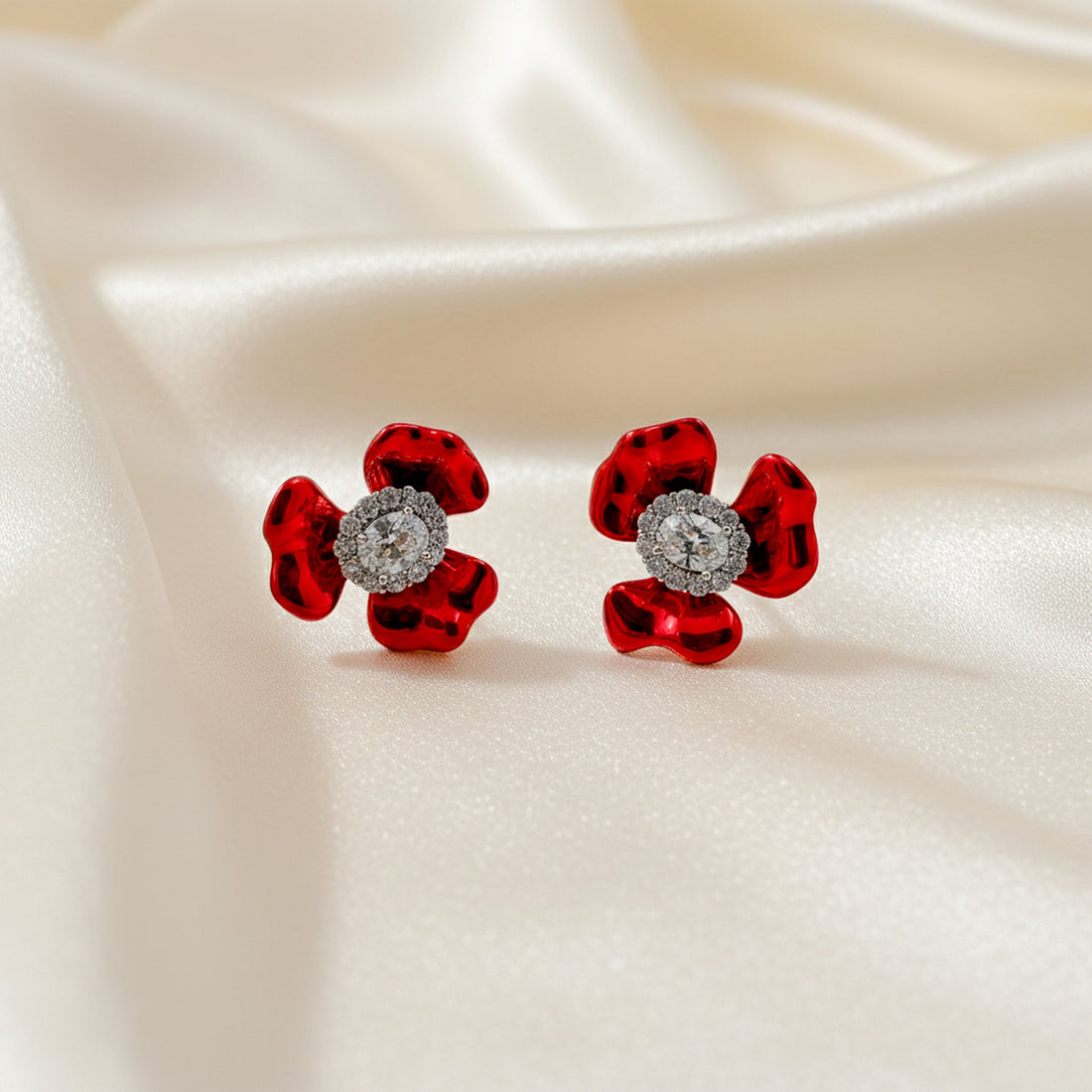Ruby Bloom Crystal Stud Stud Earrings for women in Gold - Finora Jewels