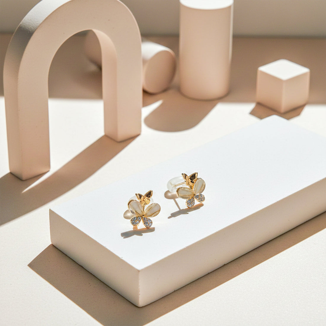 Gold-Toned Papillon Bloom Studs GWE -109