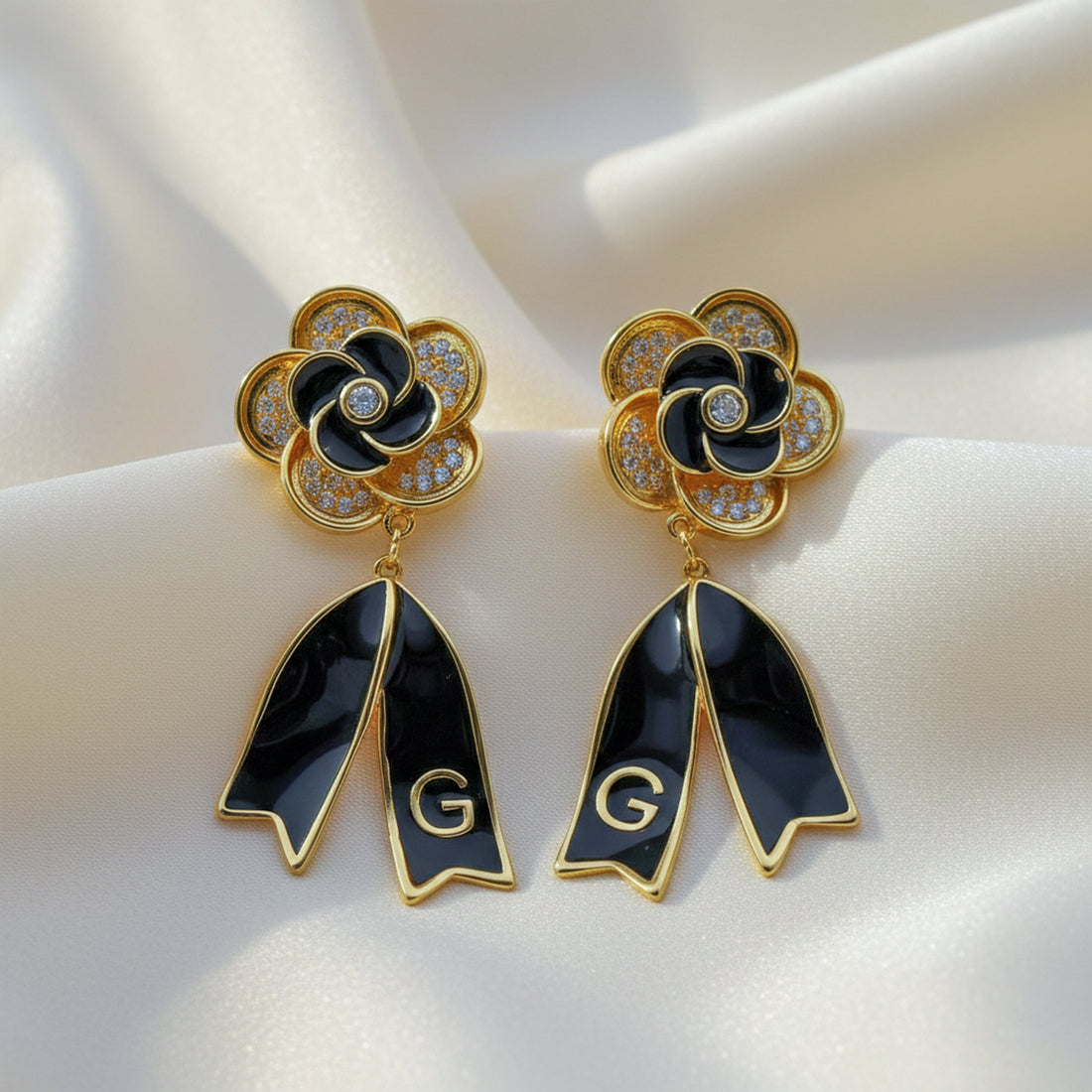 Midnight Bloom Drop Stud Earrings for women in Gold - Finora Jewels