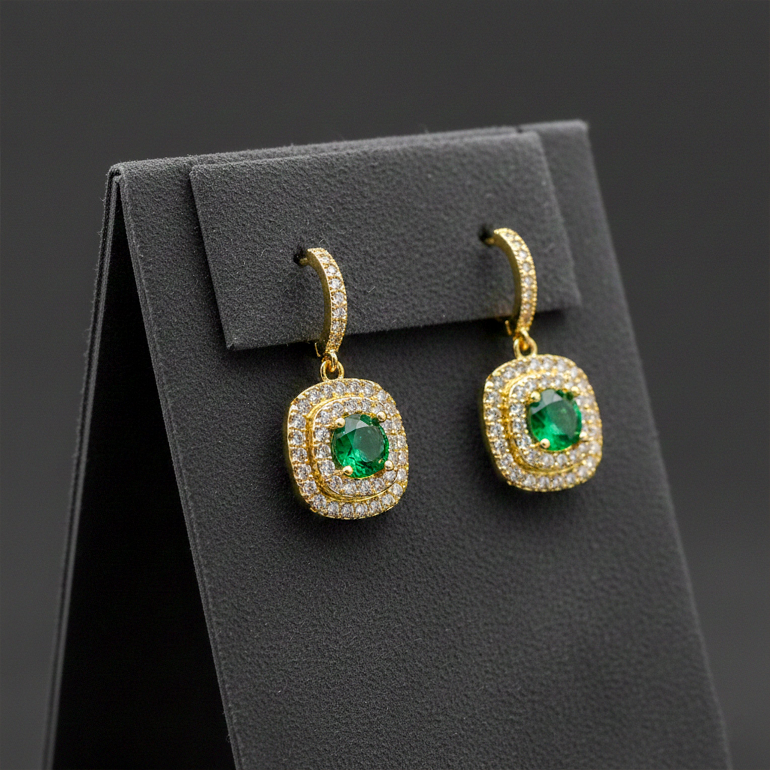 Verde Jade Cubic Zirconia Dangle Ear Studs GWE -134