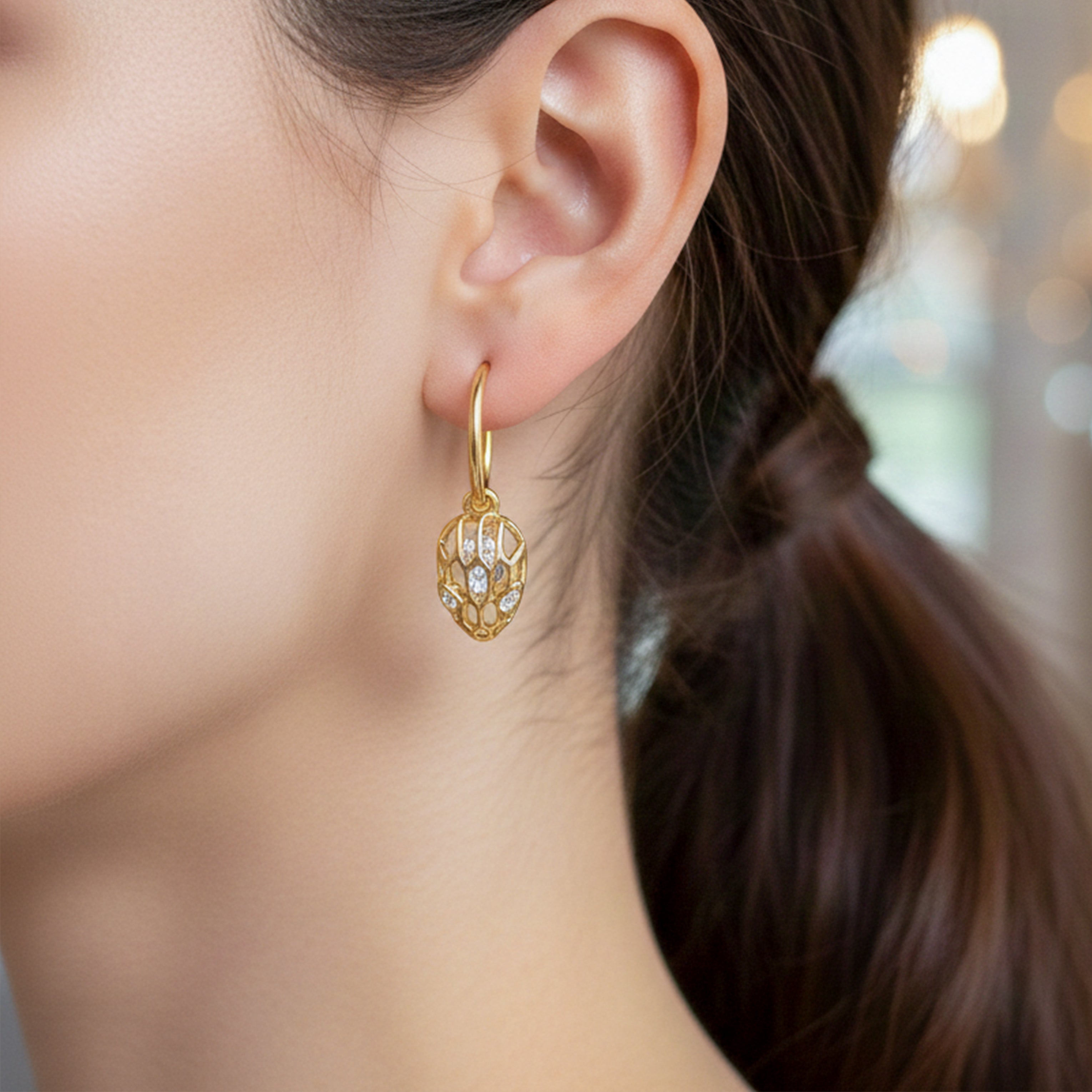 Gold Leaf Crystal Drop Hoop Earrings for women - Finora Jewels