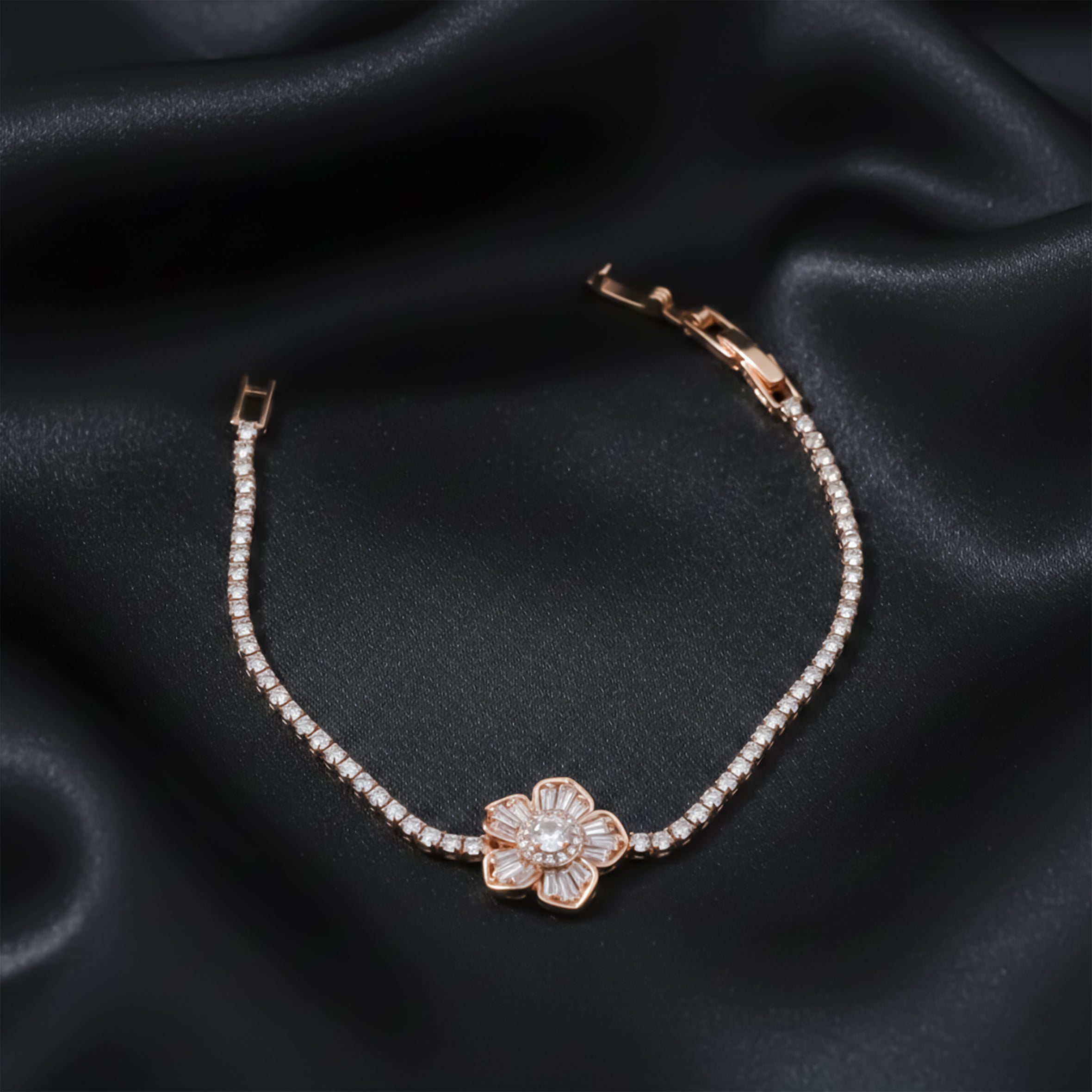 Rose Gold Floral Tennis Bracelet for women - Finora Jewels