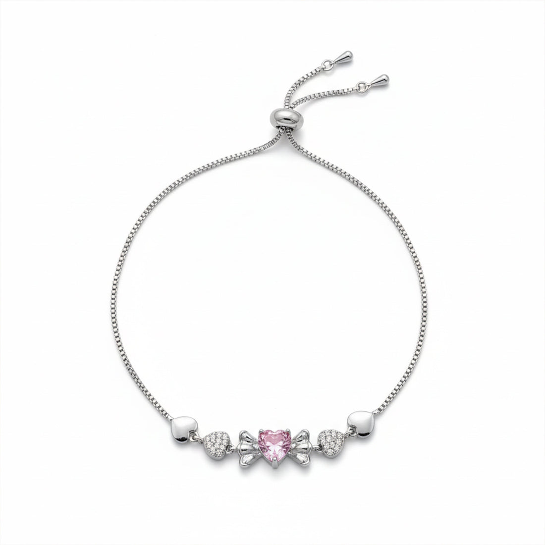 Silver Pink Heart Bow Bracelet for women - Finora Jewels