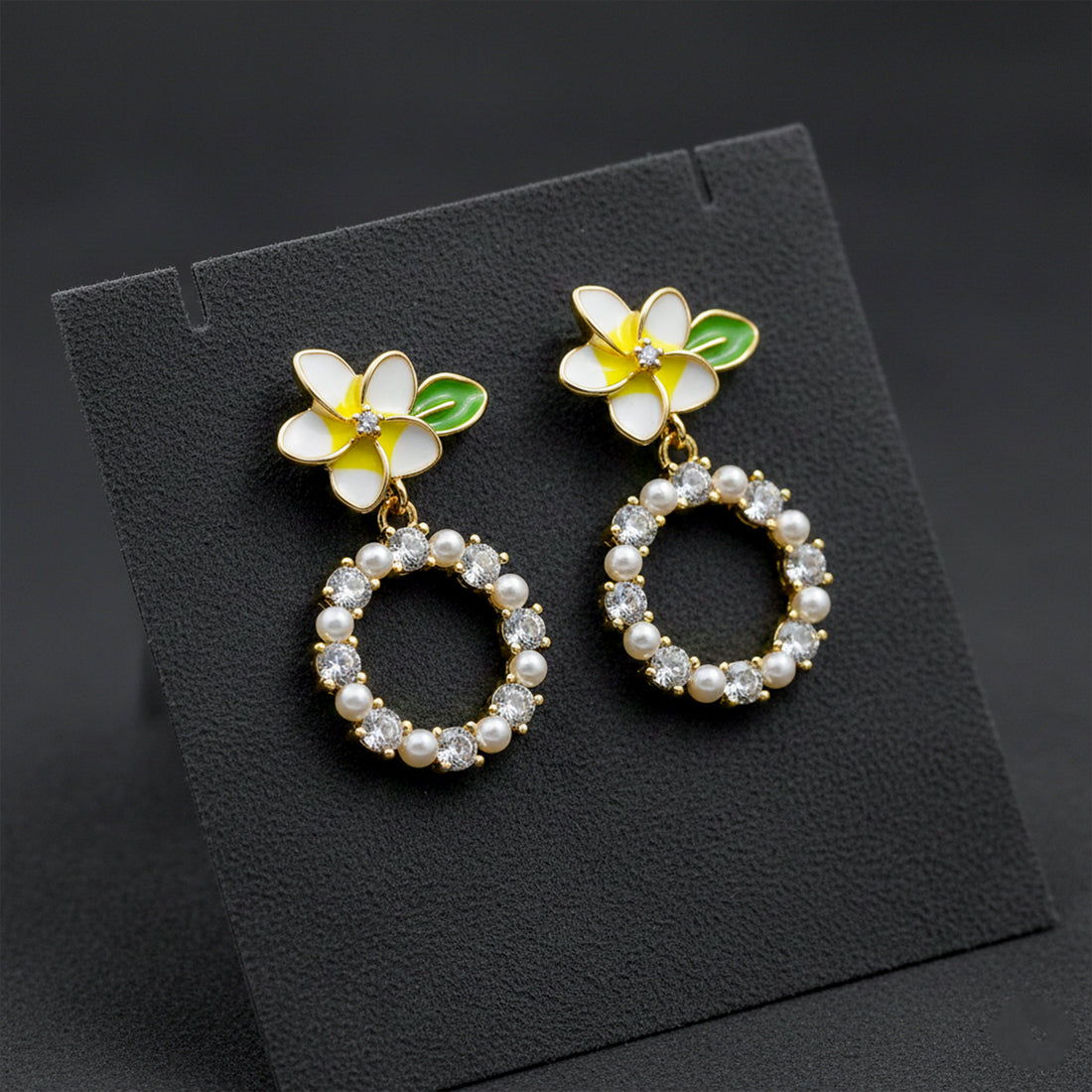 Bloom & Cubic Zirconia Hoop Dangle Ear Studs GWE -133