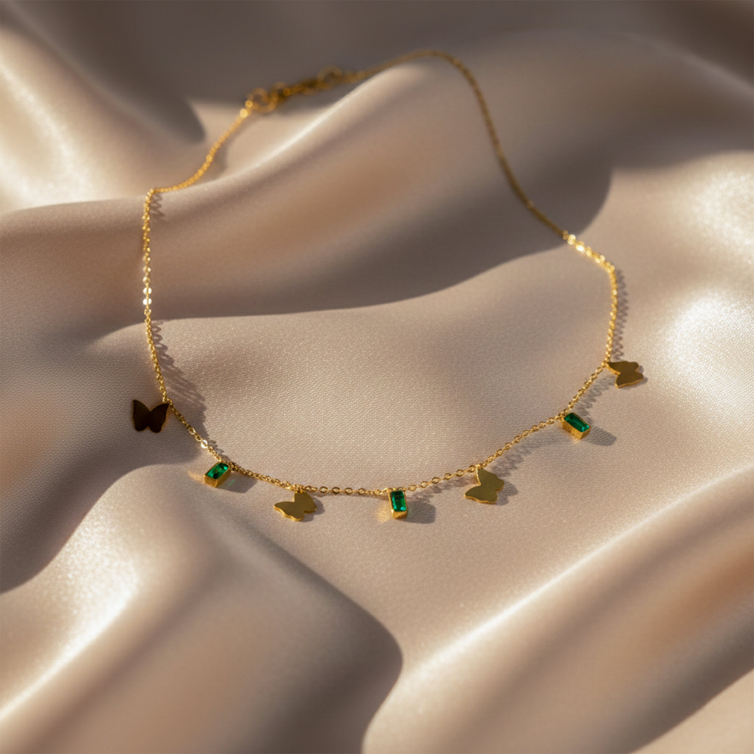 Butterfly Green Stone Necklace for women in Gold - Finora Jewels