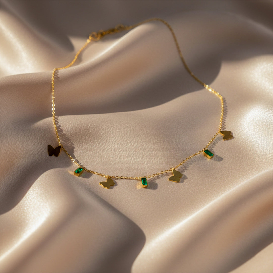 Butterfly Green Stone Necklace for women in Gold - Finora Jewels