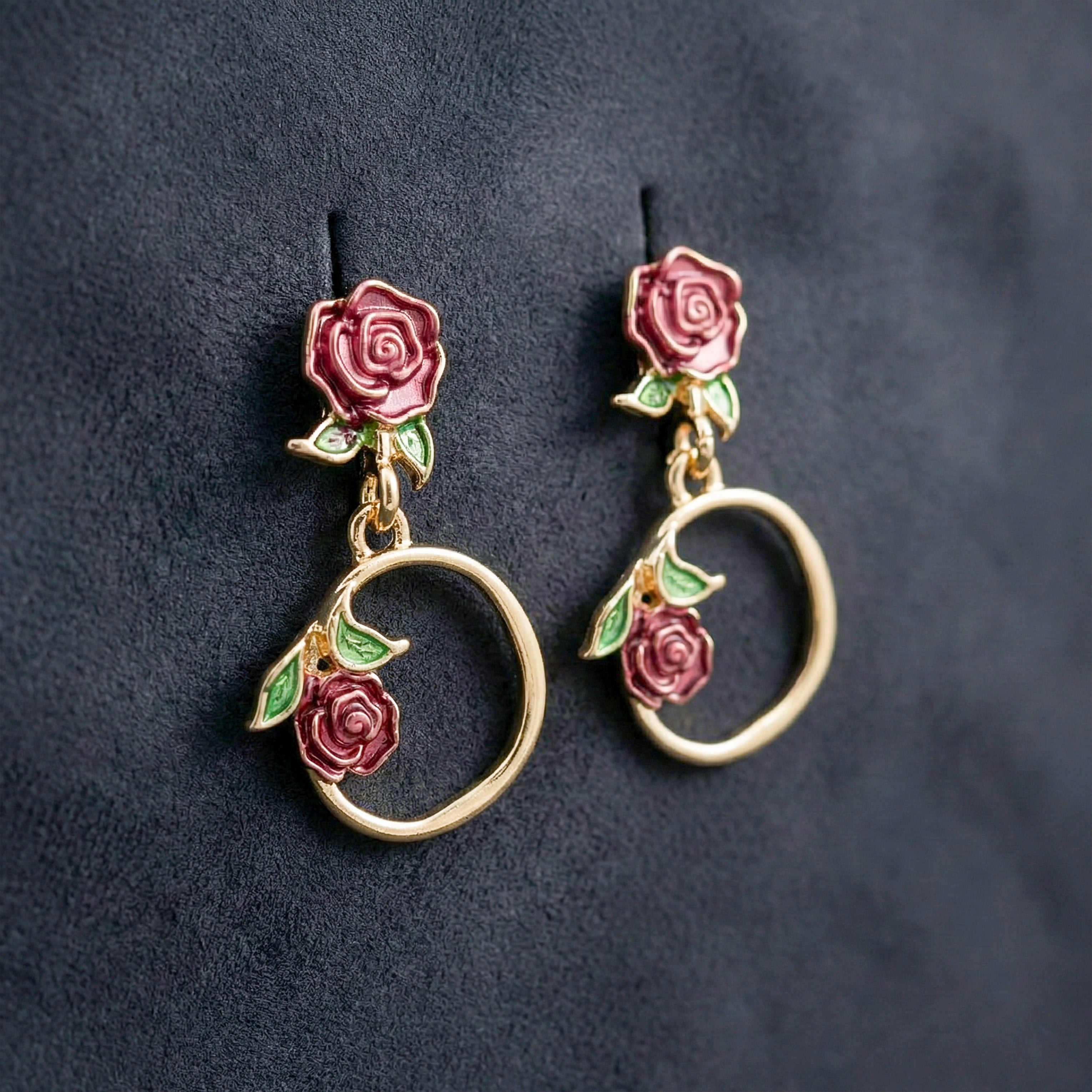 Floral Hoop Drop Stud Earrings for women in Gold - Finora Jewels