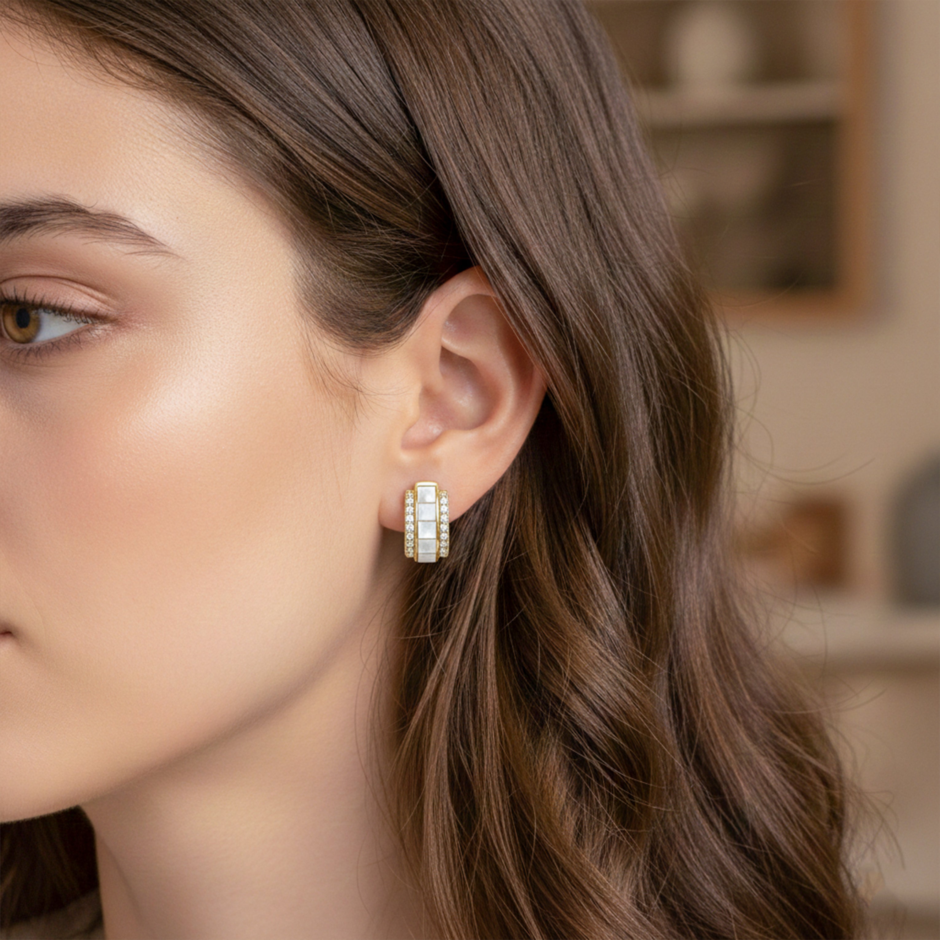 Gold Mother-of-Pearl Crystal Hoop Hoop Earrings for women - Finora Jewels