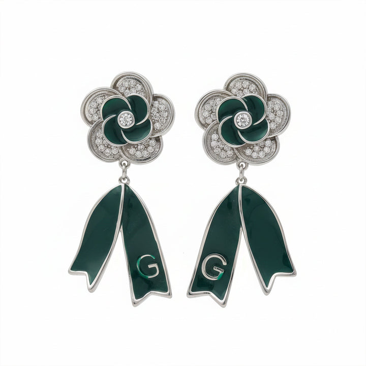 Verde Silver Bloom Dangle Ear Studs GWE -62